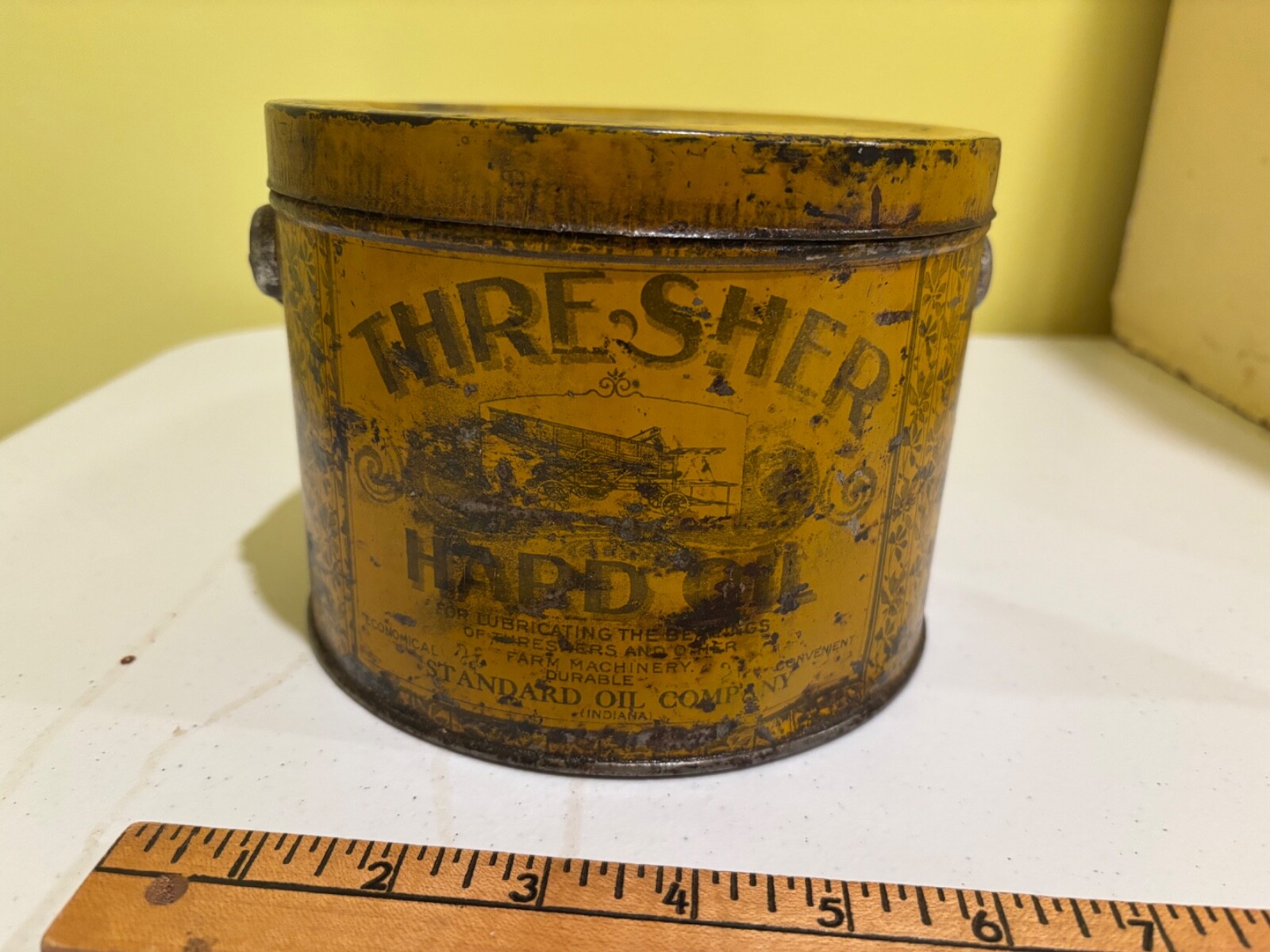1890s Standard Oil Co. Indiana Thresher  axle grease advertising tin farm machin