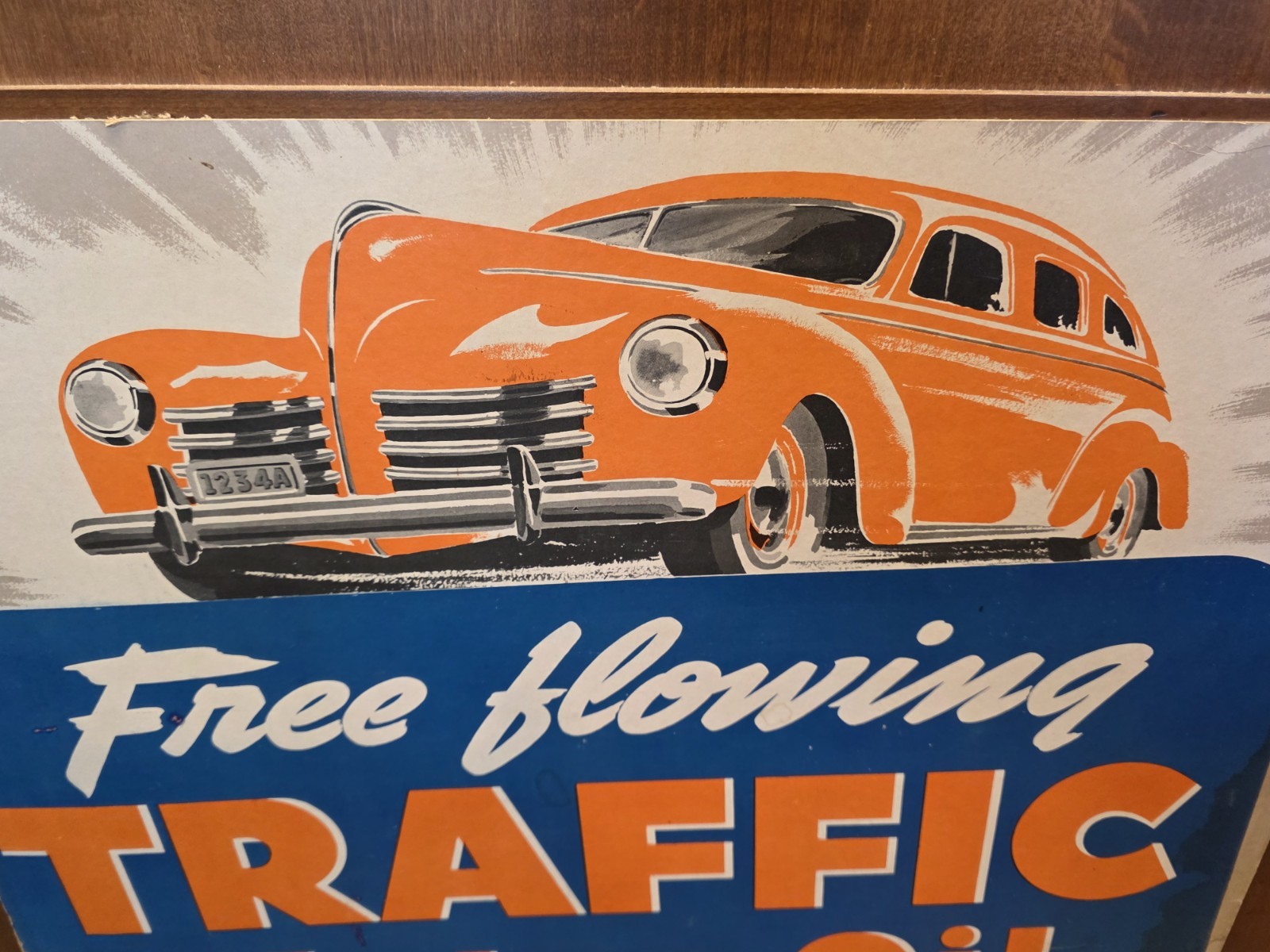 Vtg 1940s Traffic Motor Oil Gulf Cardboard Sign Gas Station Garage Petroliana 