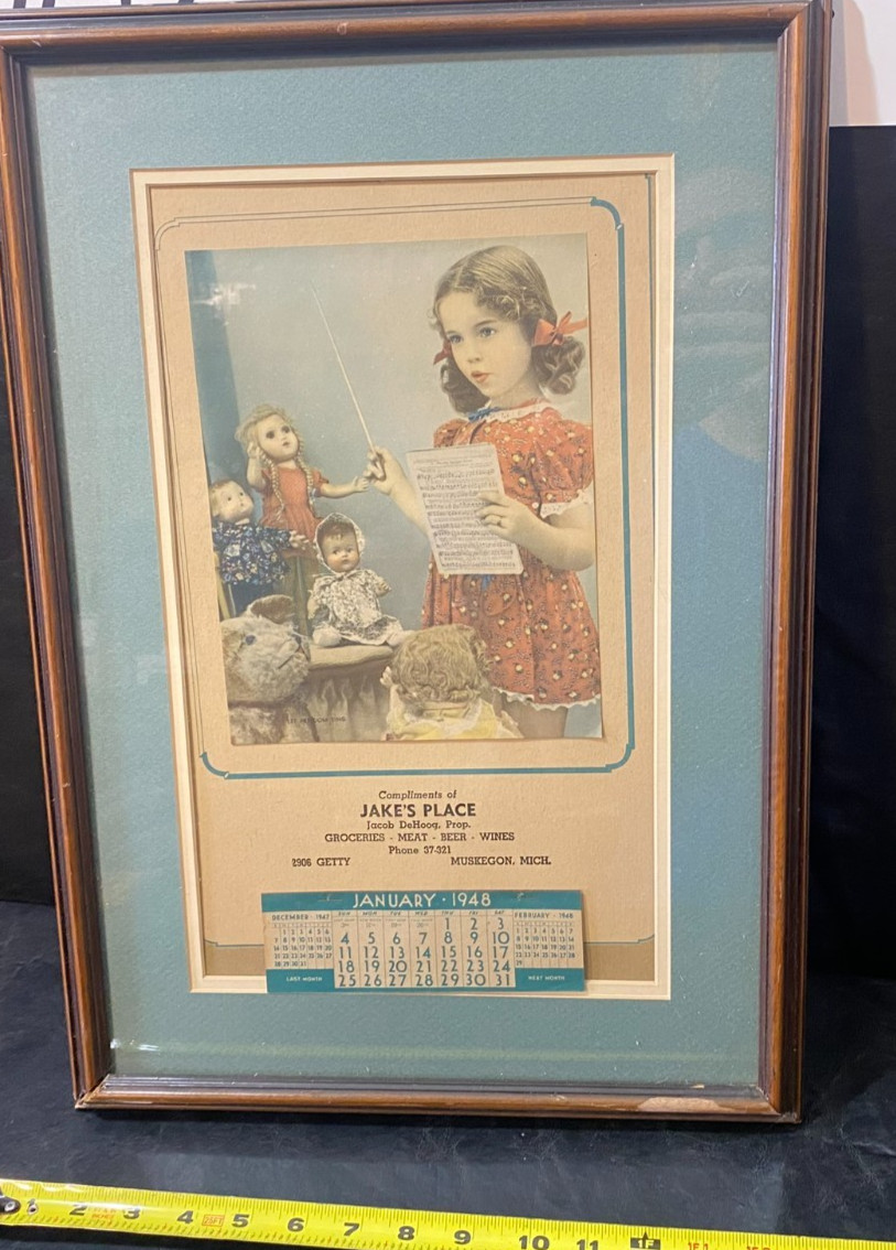 antique 1948 calendar framed Jake's Place advertisement Muskegon, Michigan 21x14