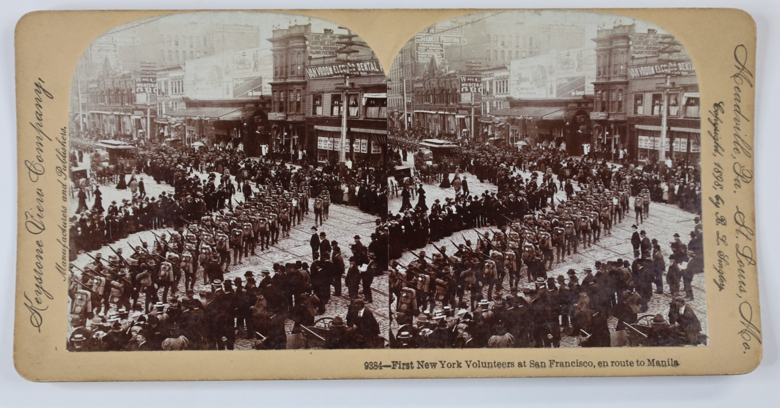 1898 STEREOVIEW Spanish American War San Francisco Soldiers En Route Manila