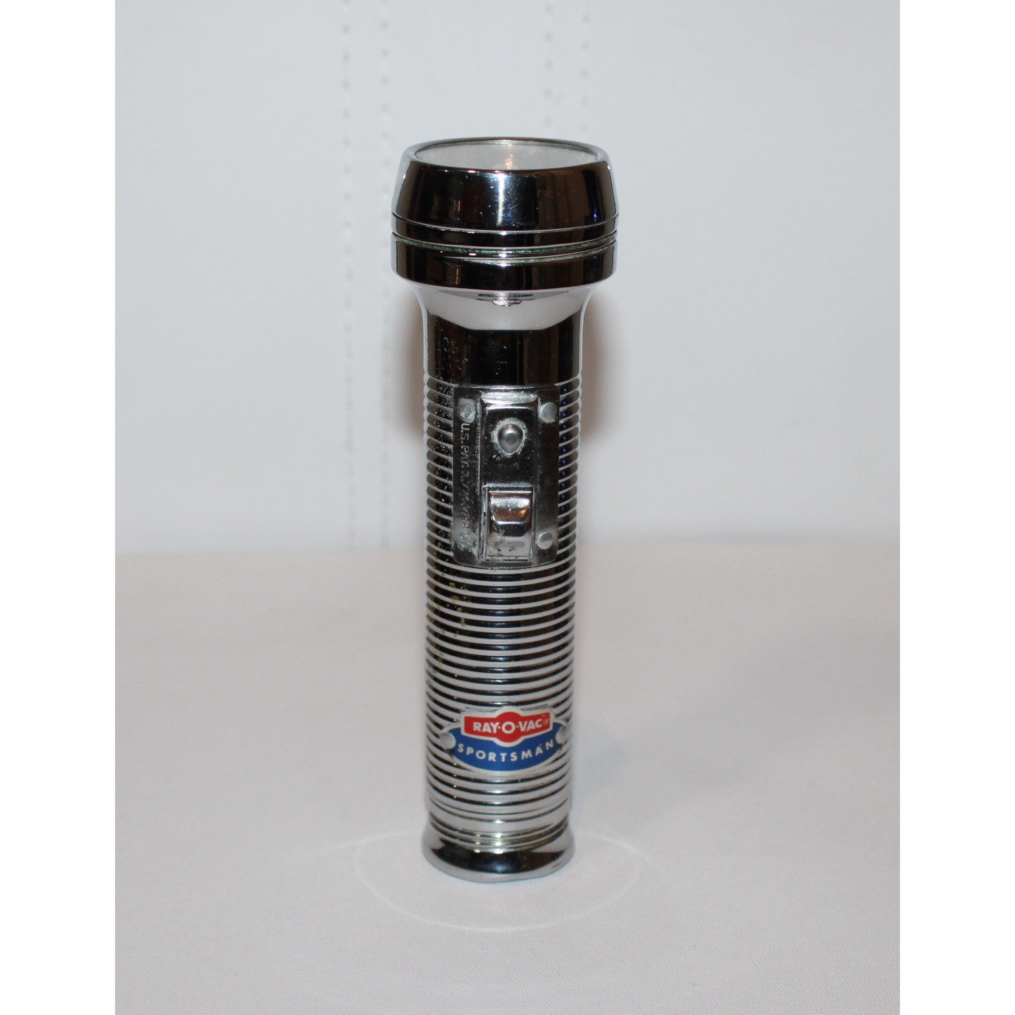 VTG Ray-O-Vac Sportsman silver flashlight chrome ribbed metal Hong Kong WORKS