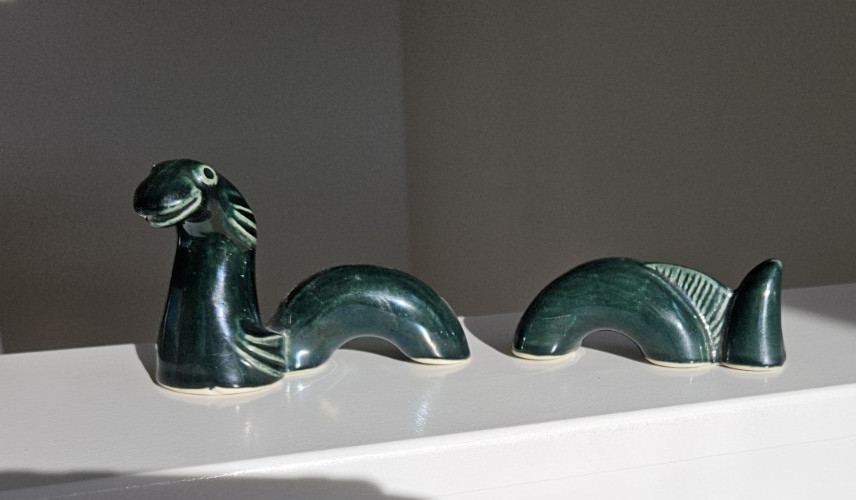 Loch Ness Monster Figurine 3 Piece NESSIE  Aviemore Pottery vintage Dark Green