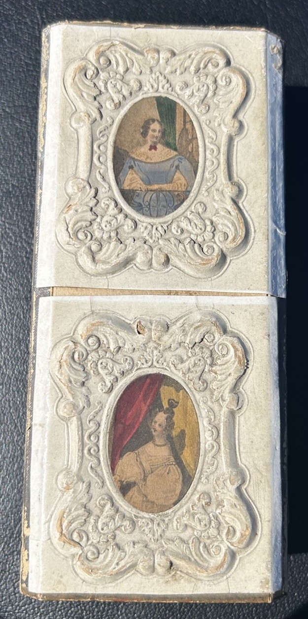 Antique 1839 Victorian Intricate Paper Box Litho Fashion Portraits Providence RI