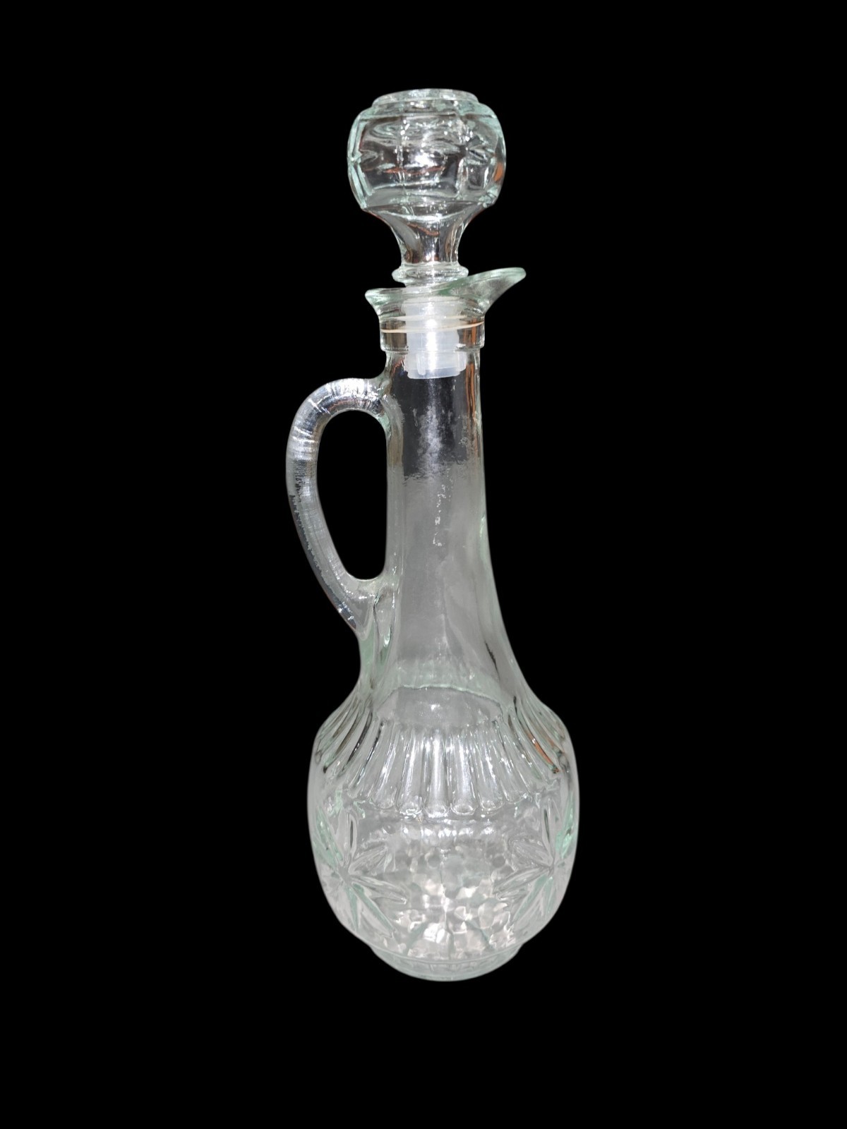 Vintage Clear Glass Starburst Flower Wine Decanter Bottle & Decorative Stopper