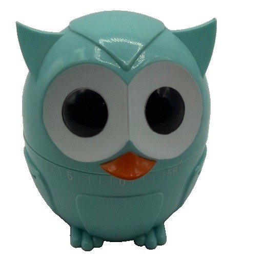 Vintage Blue Owl Kitchen Timer Mechanical Wind Up Made Japan Small Cooking WORKS