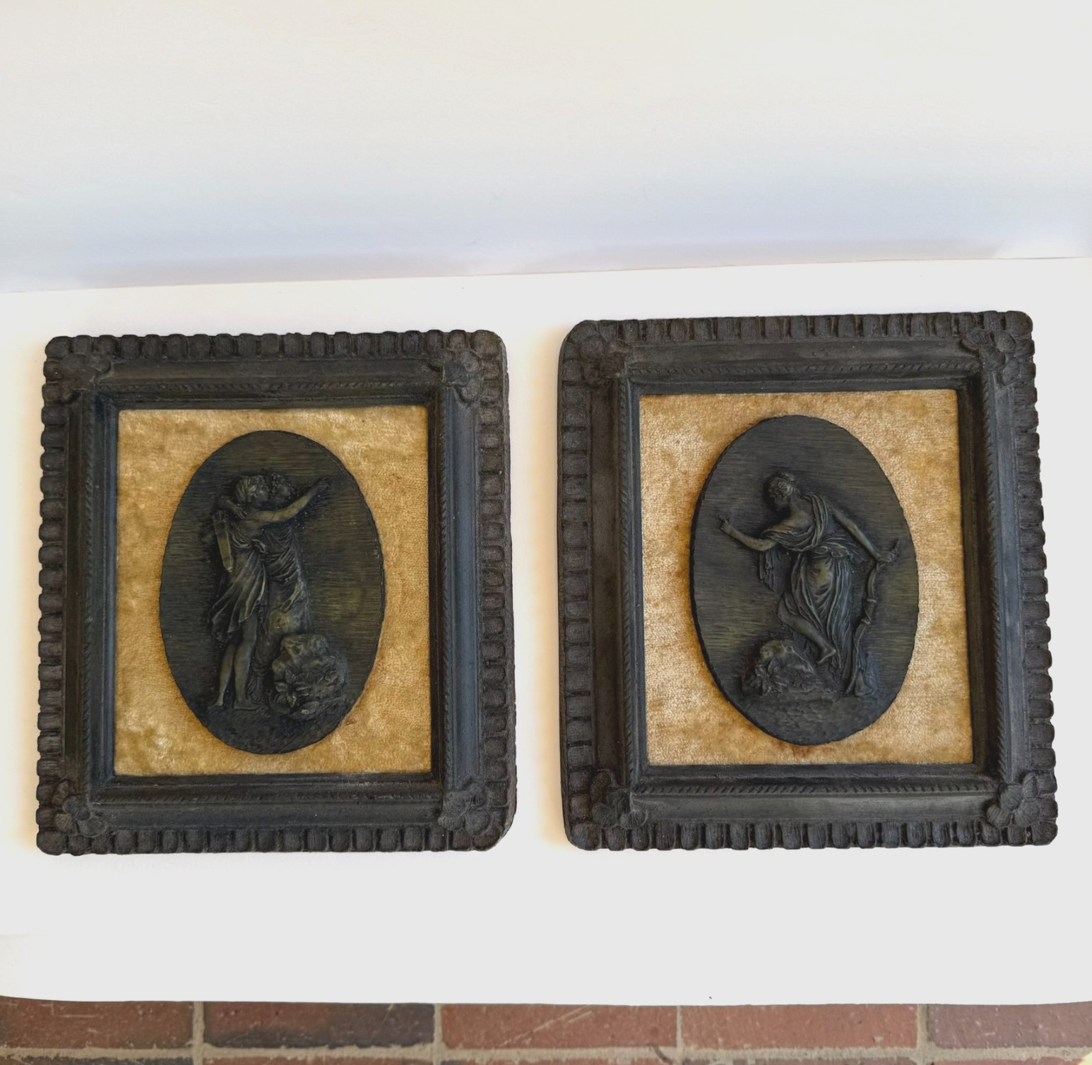 Vtg. Mid Century Artini Arts Framed Pair Mythological Cameo Relief Plaques 65205 Vtg. Mid Century Artini Arts Framed Pair Mythological Cameo Relief Plaques 65205