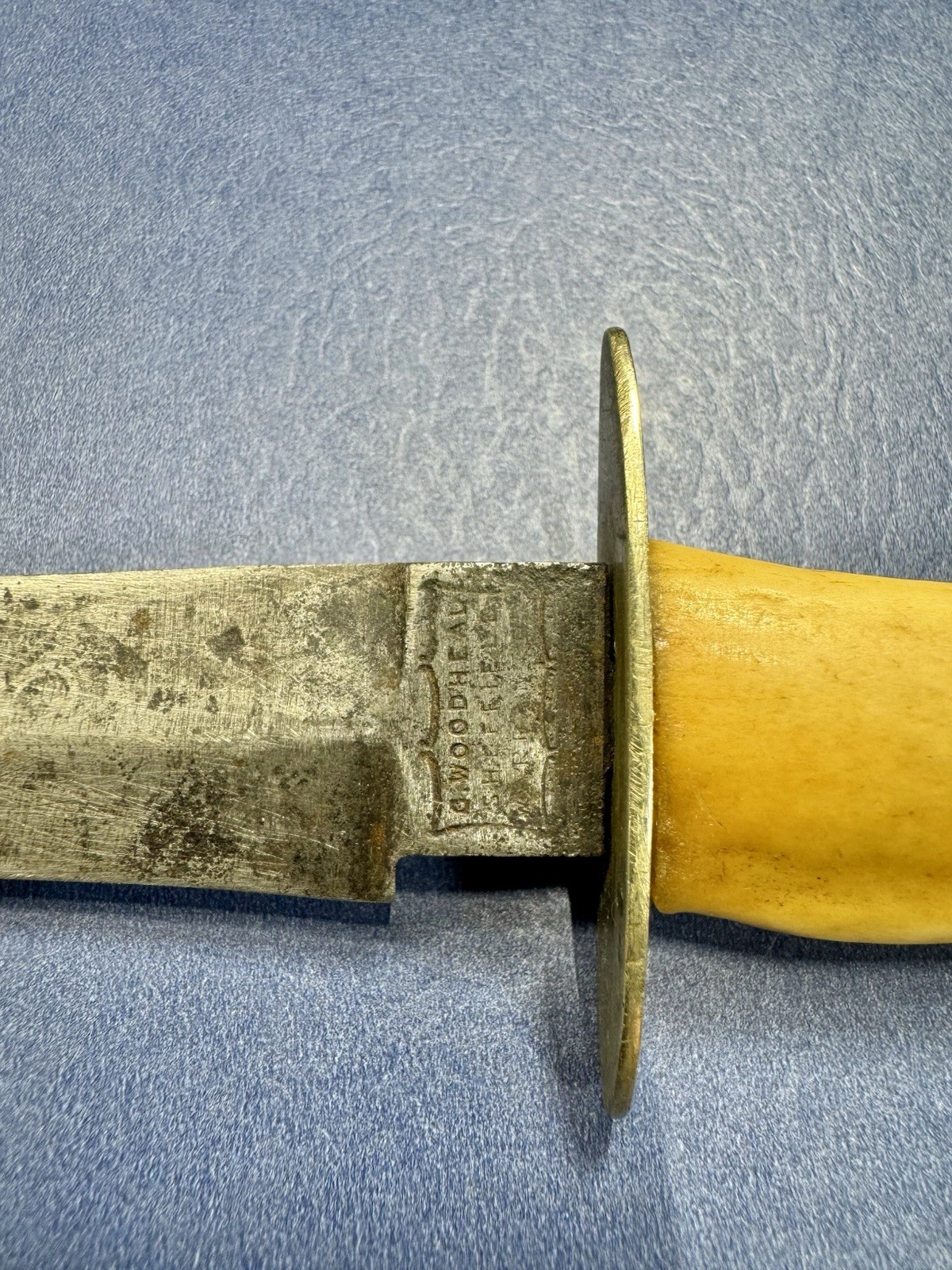 Ant  19th C G WOODHEAD SHEFFIELD Warranted Dagger Boot Knife Bone Civil War Era