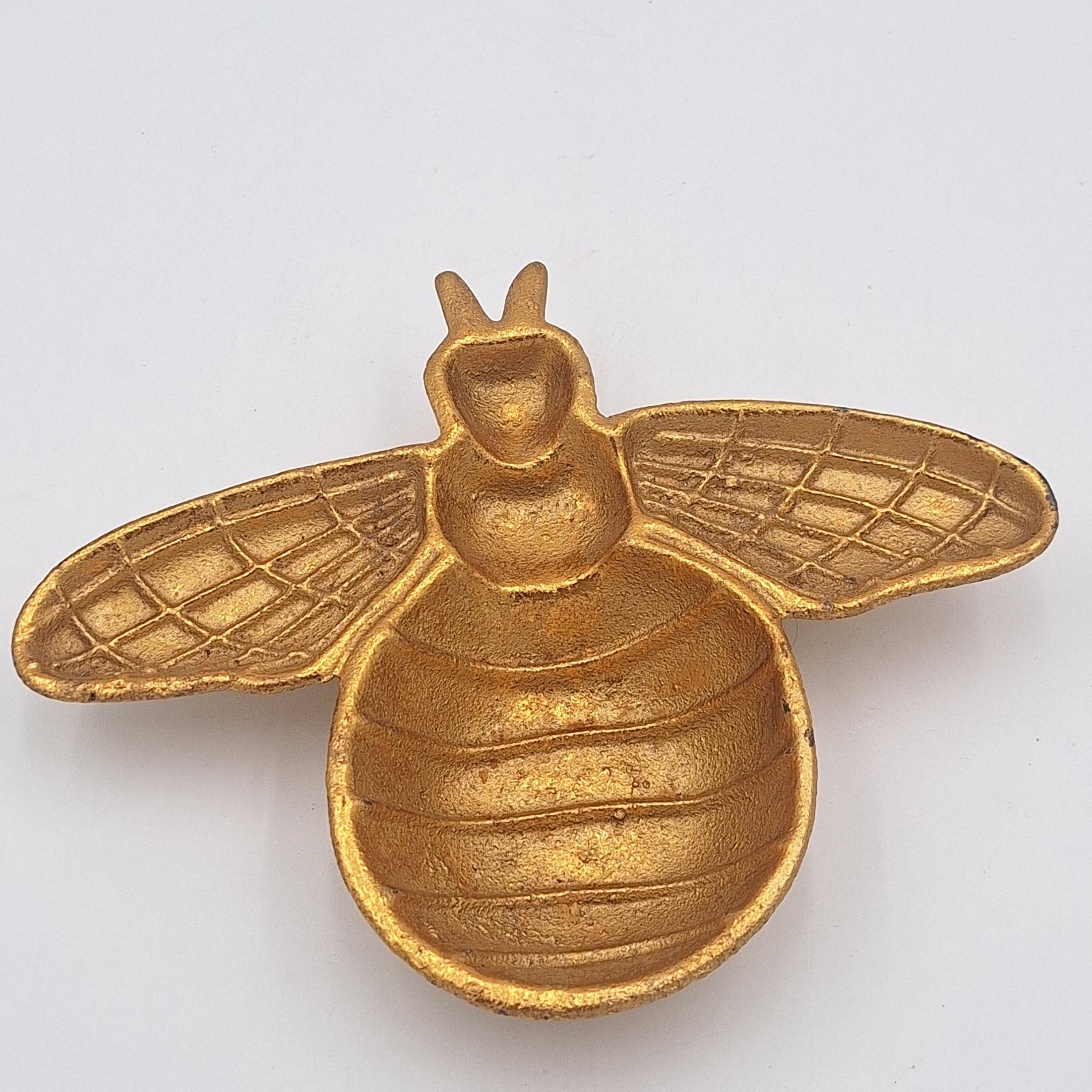 Gold Cast Iron Bumble Bee Trinket Dish Jewelry Ring Holder Home Decor