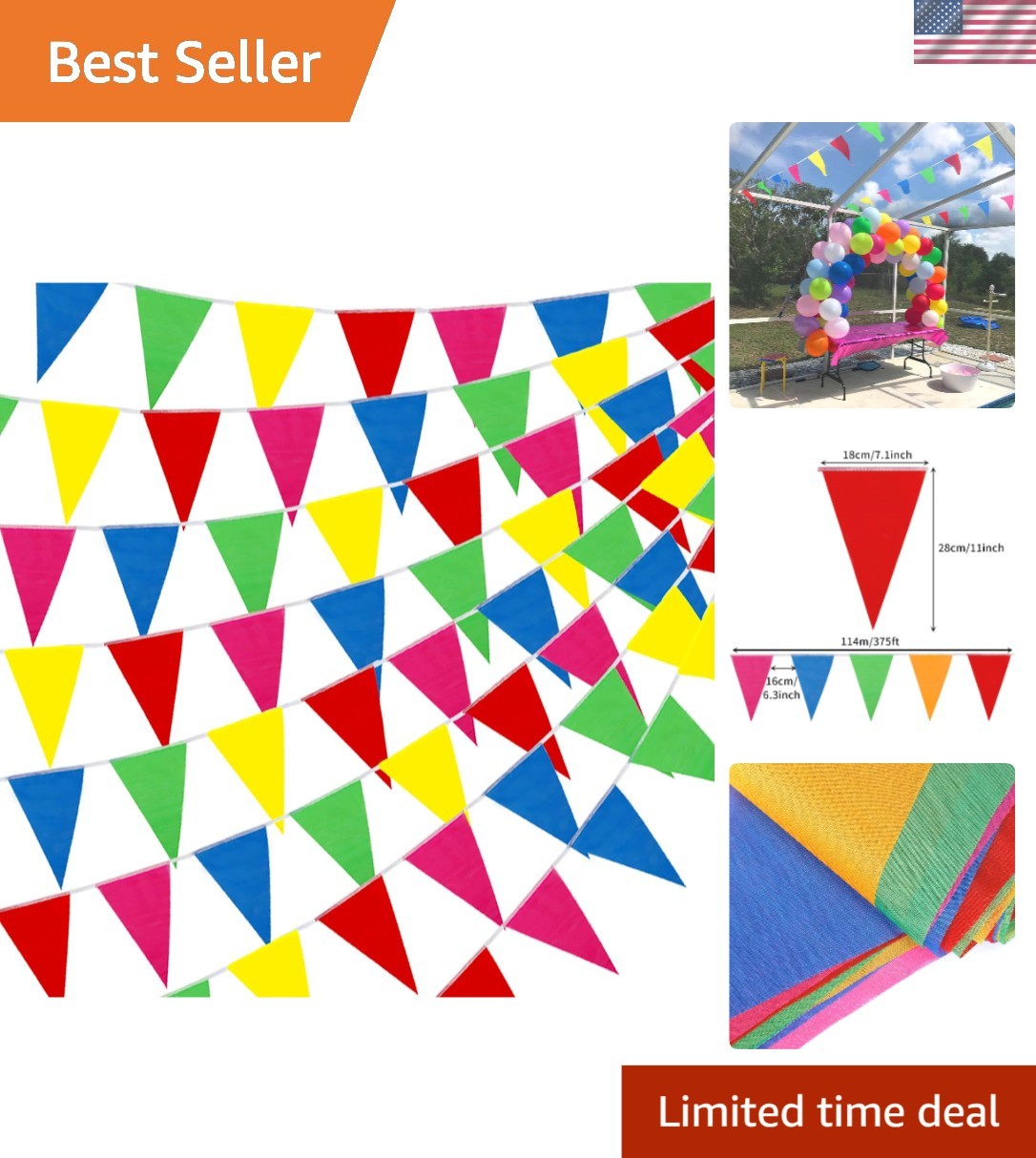 Vibrant 300pcs Nylon Pennant Flags - 375ft Party Decorations for All Occasions Vibrant 300pcs Nylon Pennant Flags - 375ft Party Decorations for All Occasions