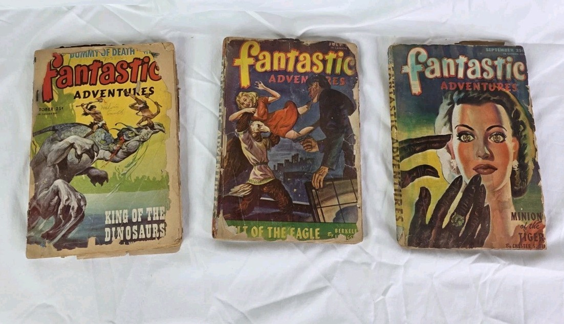 Vintage Fantastic Adventures Pulp Mag Lot 3 Sci-Fi 1940s Covers Ziff Davis