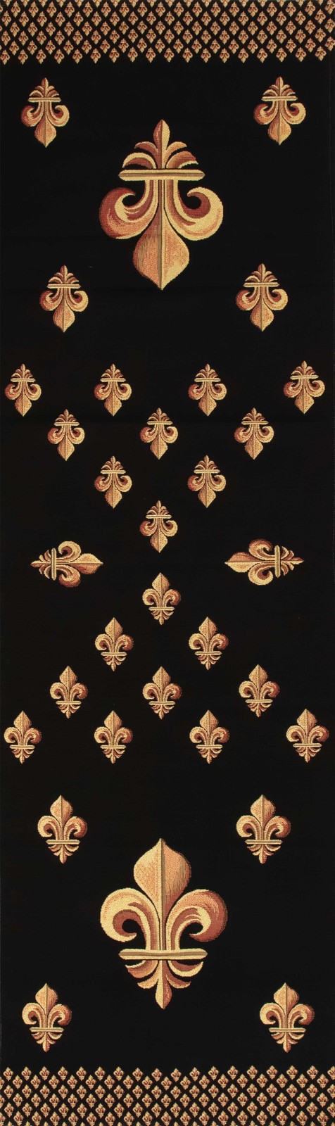 Royal Fleur de Lys Black French Table Runner Jacquard Woven Decor 68x18