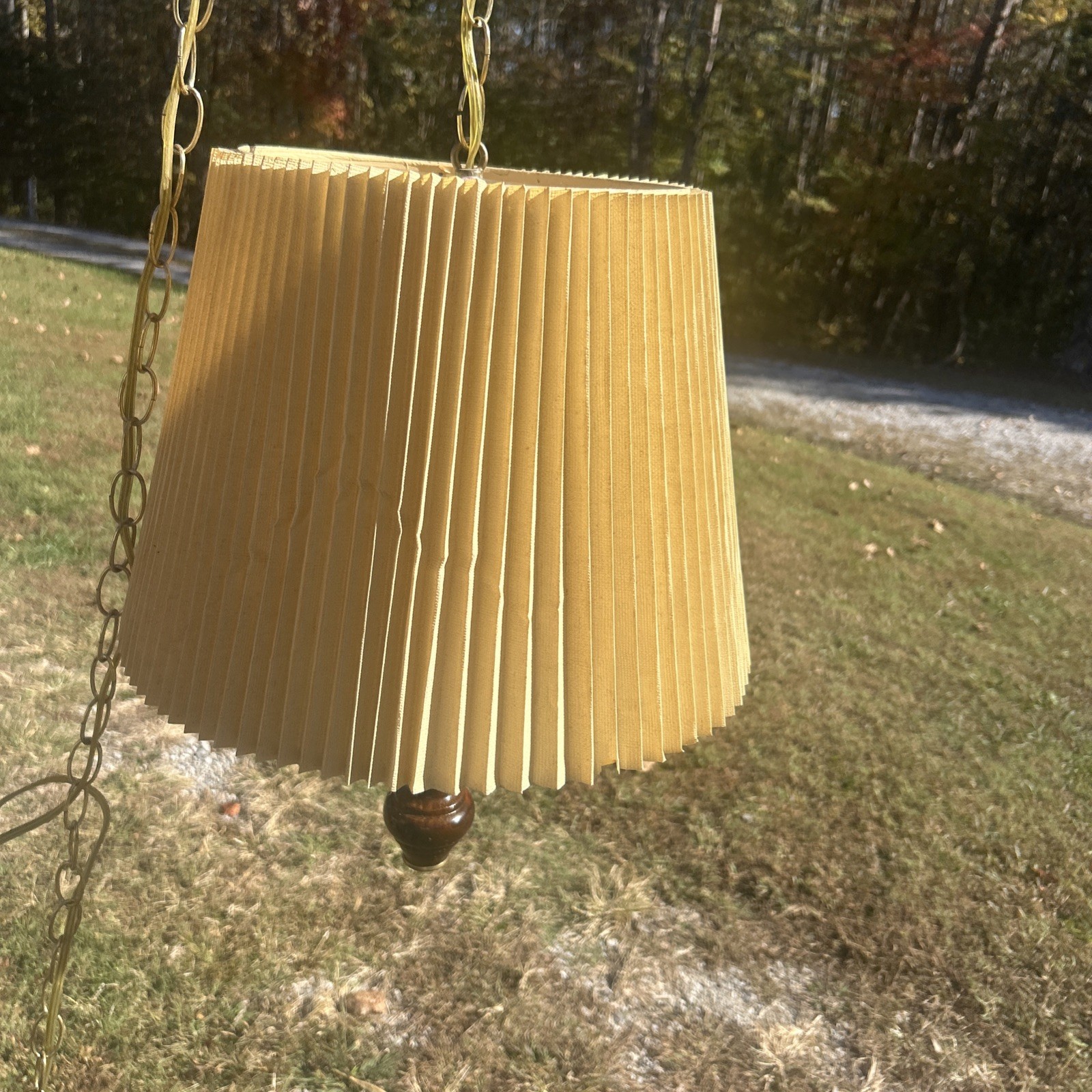 vintage yellow pleated plastic hanging swag pendant lamp with a chain suspension vintage yellow pleated plastic hanging swag pendant lamp with a chain suspension