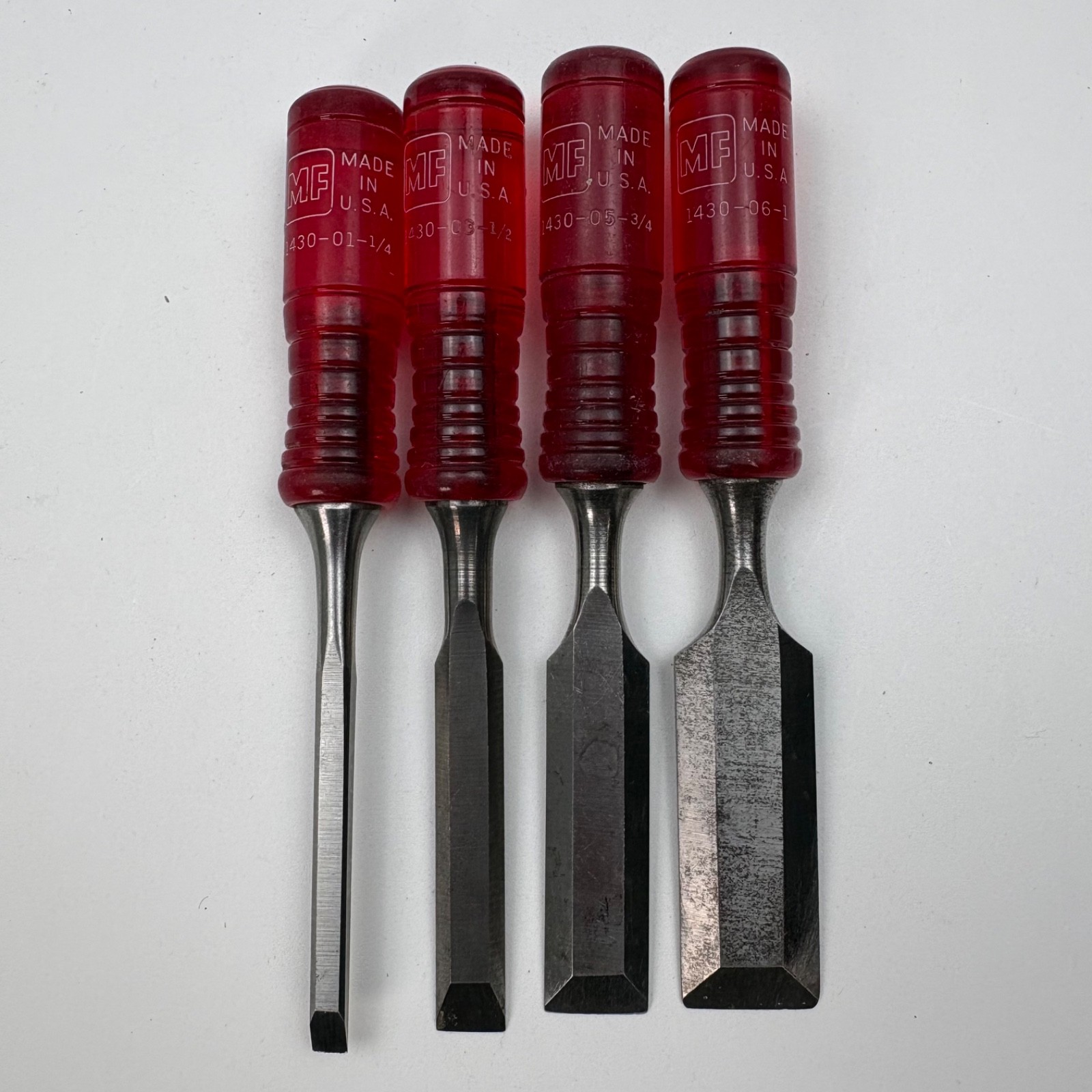 Vintage Millers Falls MF 1430 Wood Chisel Set of 4 1/4 to 1 Inch Made USA Vintage Millers Falls MF 1430 Wood Chisel Set of 4 1/4 to 1 Inch Made USA