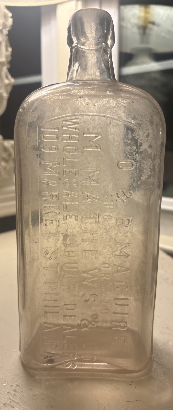 Scarce Huge Philadelphia Whiskey Flask O & B Maguire Successors to Matthews & Co