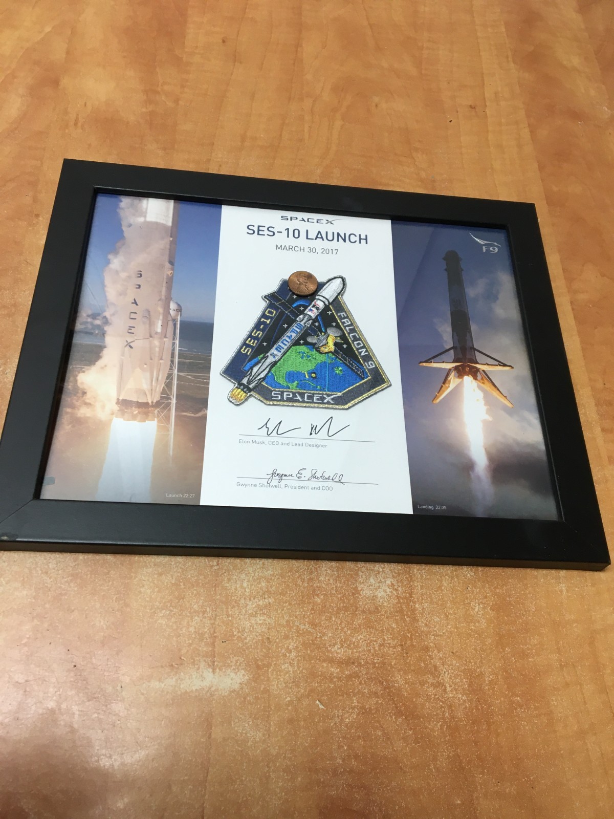 AUTHENTIC SpaceX SES-10 Employee Numbered Patch Framed Presentation