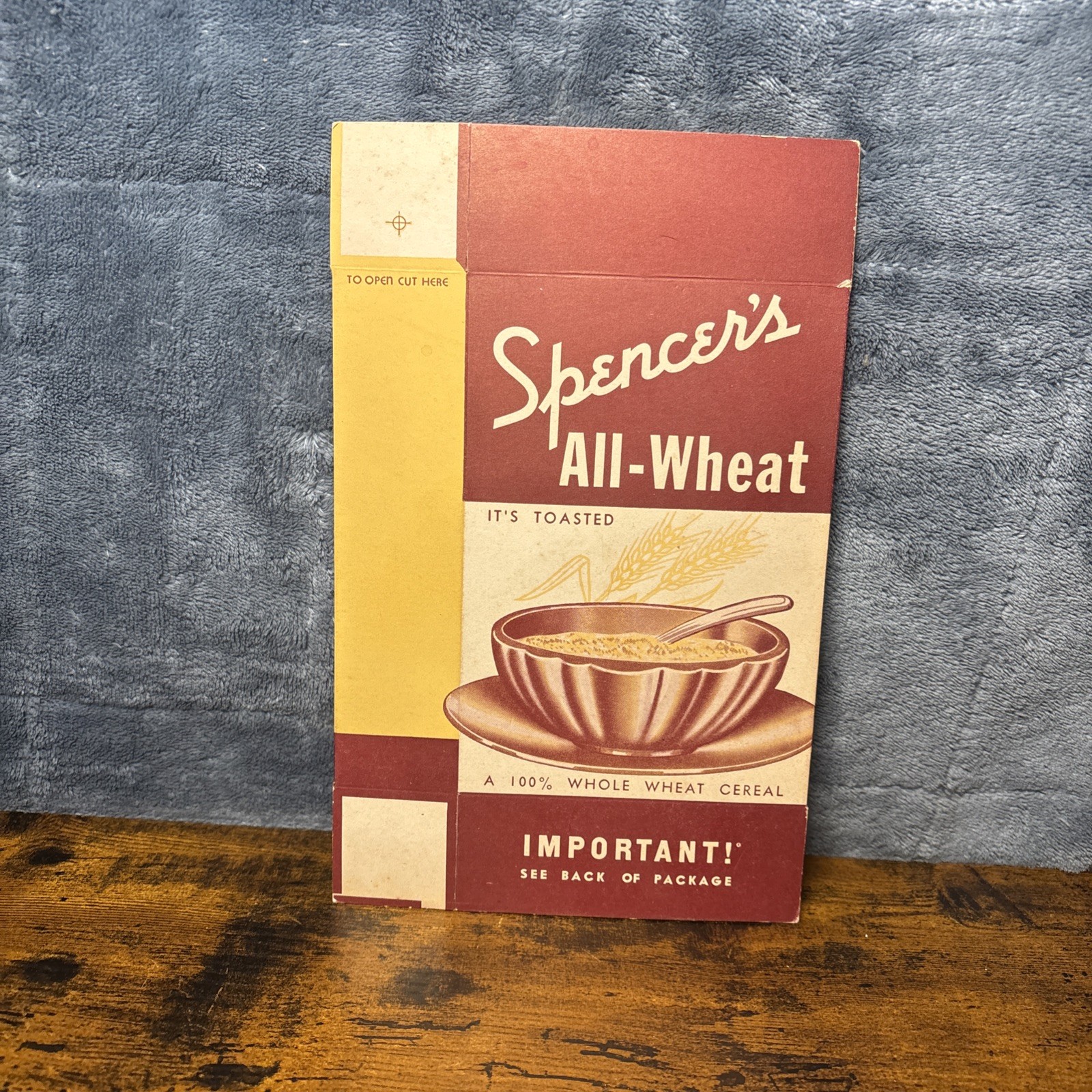 1930\'s Spencer\'s All-Wheat Cereal Box New Old Art Deco Stock -Burns, Tenn. 1930\'s Spencer\'s All-Wheat Cereal Box New Old Art Deco Stock -Burns, Tenn.