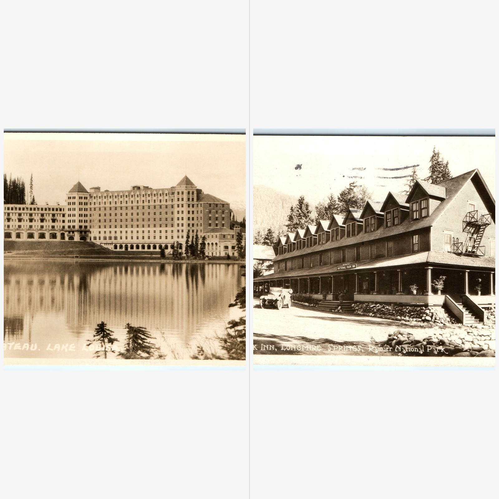 x2 LOT c1920s Chateau Lake Louise Alberta Rainier National Park RPPC Postcard x2 LOT c1920s Chateau Lake Louise Alberta Rainier National Park RPPC Postcard