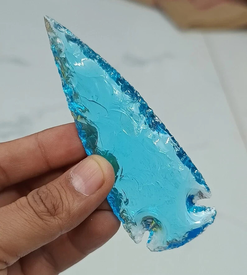 Aqua Obsidian Spearhead Large Arrowhead Crystal for Healing & Jewelry
