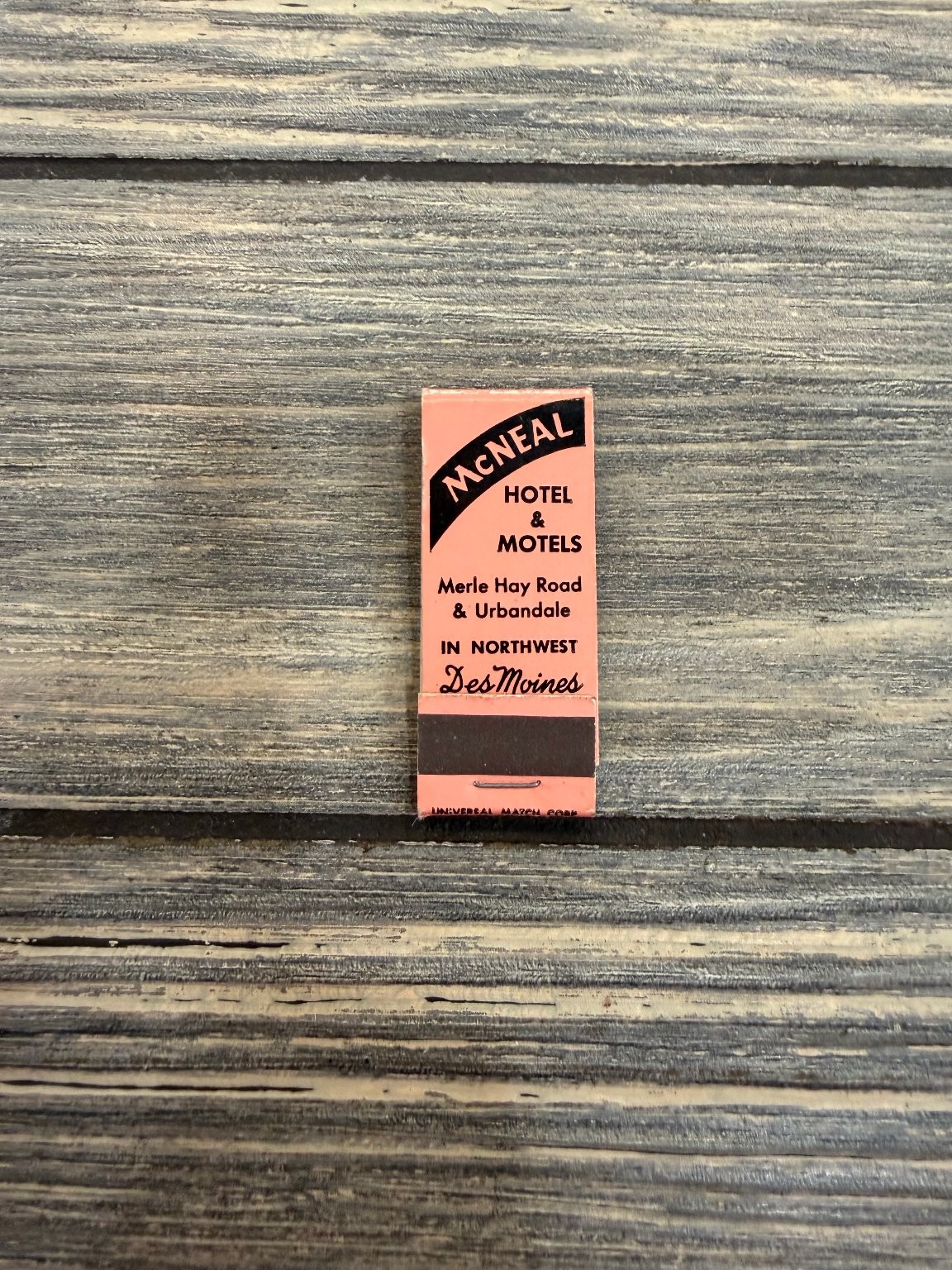 McNeal Hotel & Motels Des Moines Iowa Vintage 1950s Pink Hotel Matchbook