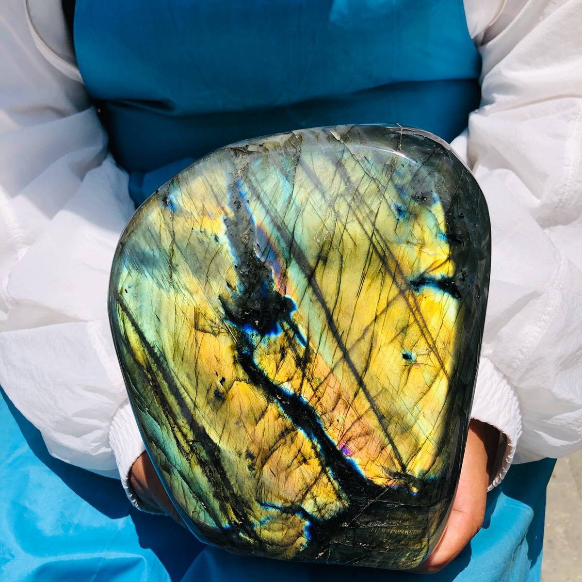6.93LB Natural Polished Labradorite Freeform Specimen Iridescent Flash decor
