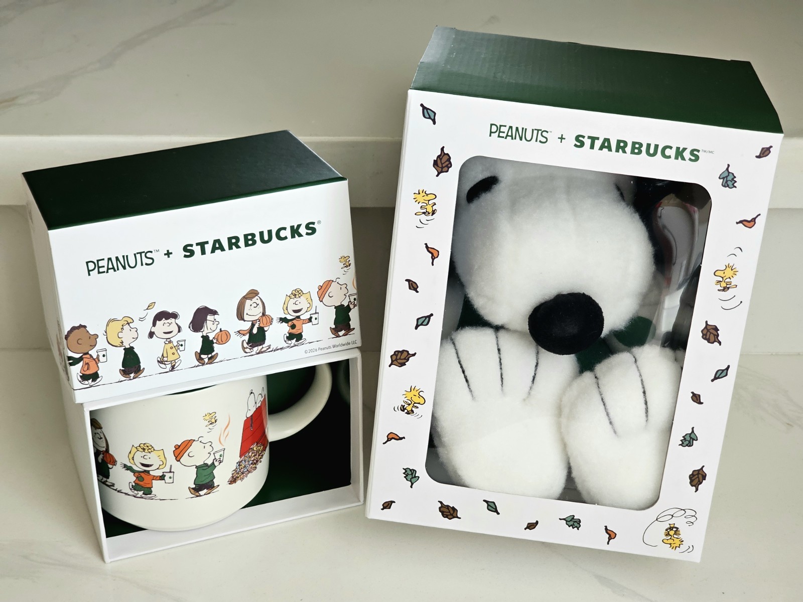 NEW Starbucks Fall Peanuts Snoopy Plush Toy Barista w/Apron + Great Pumpkin Mug