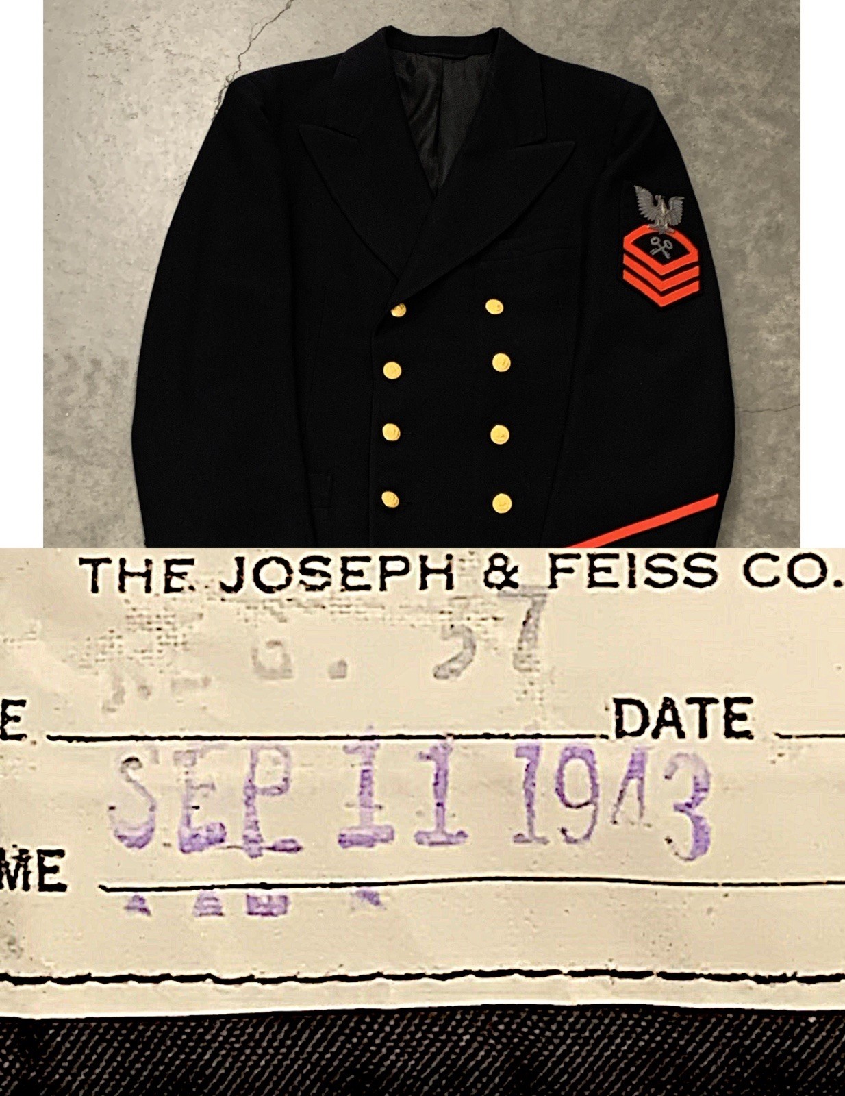 1940s WW2 September 11th 1943 Navy Chief Petty Officer Storekeeper Jacket 9/11
