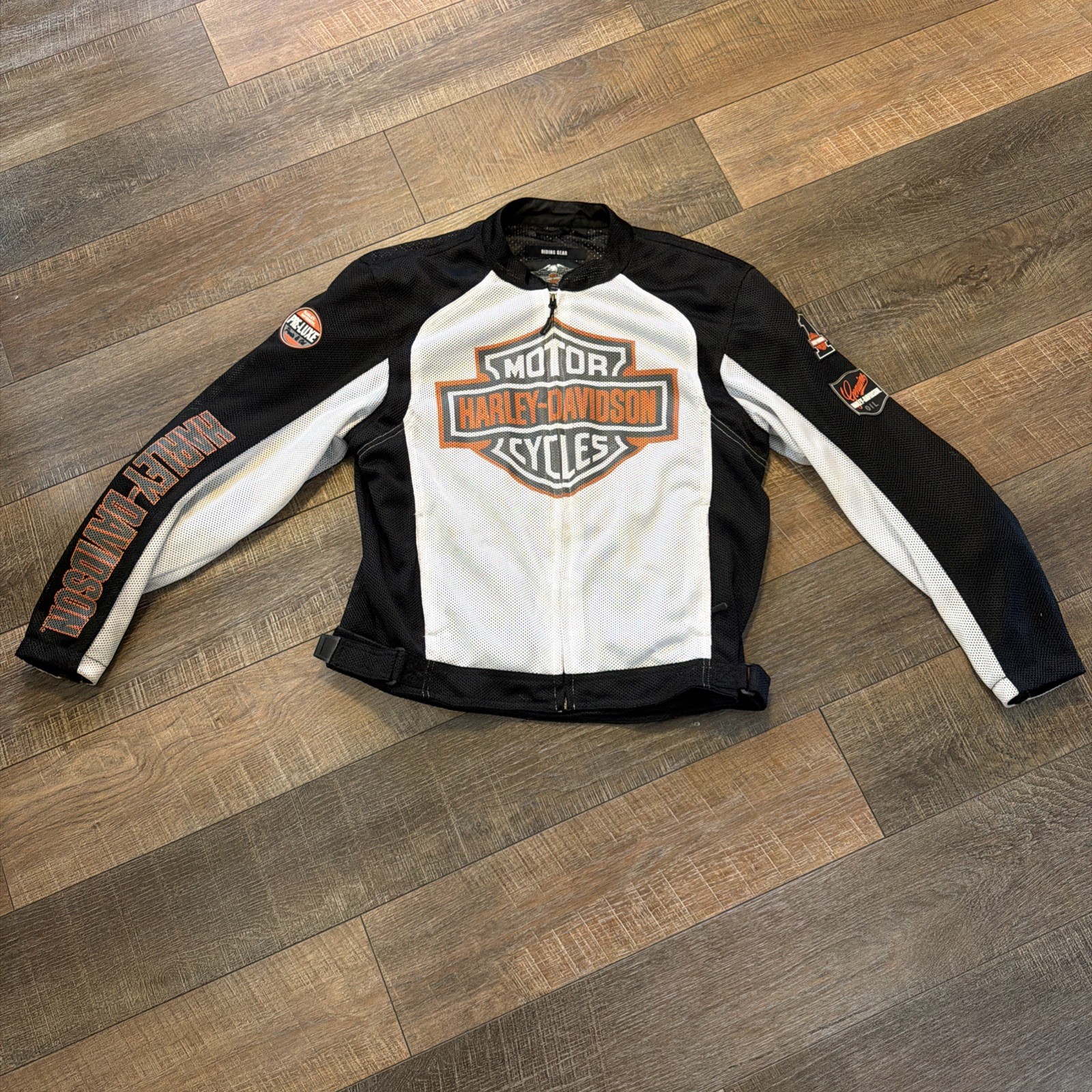 Vtg Harley-Davidson Logo Mesh Jacket White, Black + Orange Sz XL No Pads Vtg Harley-Davidson Logo Mesh Jacket White, Black + Orange Sz XL No Pads