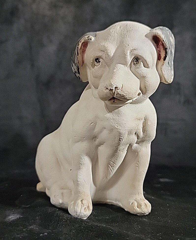 Early 1900s Chalkware Puppy Dog Hollow Body Coin Bank Repaired