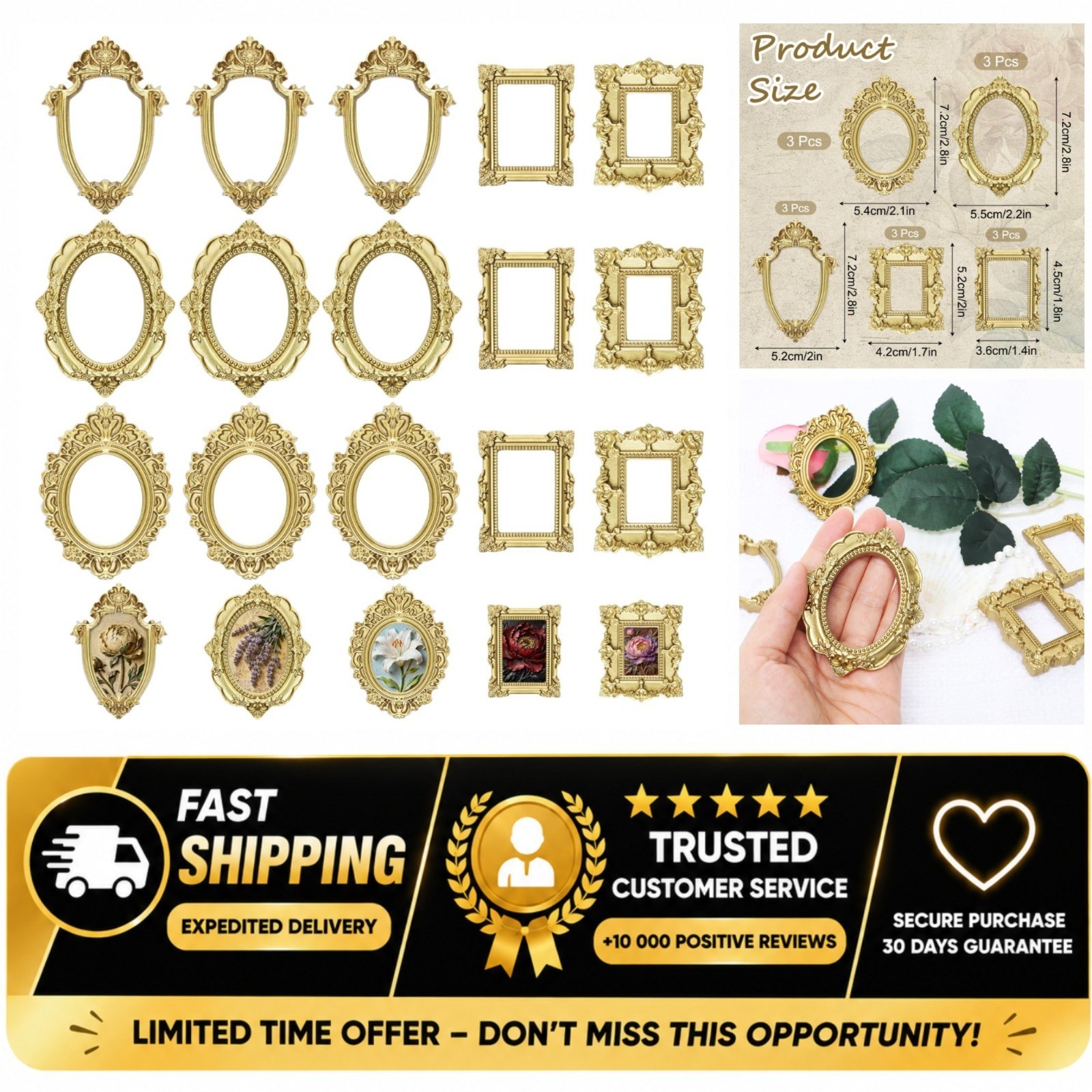 15 Pcs Vintage Mini Picture Frames Gold Resin Antique Small Photo Frame Set 15 Pcs Vintage Mini Picture Frames Gold Resin Antique Small Photo Frame Set