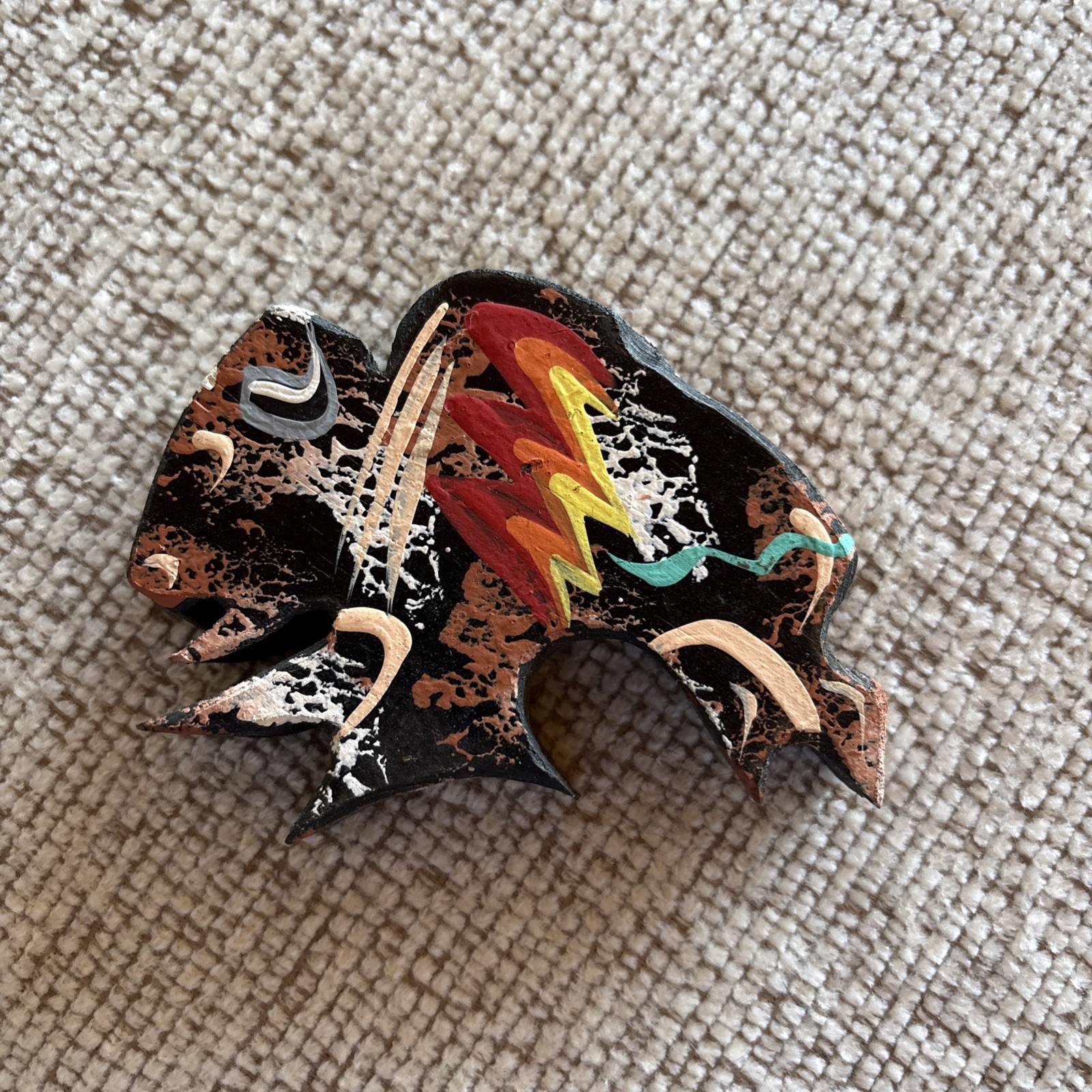 Lakota Sioux Buffalo Small Hand carved/painted wood Wall Art