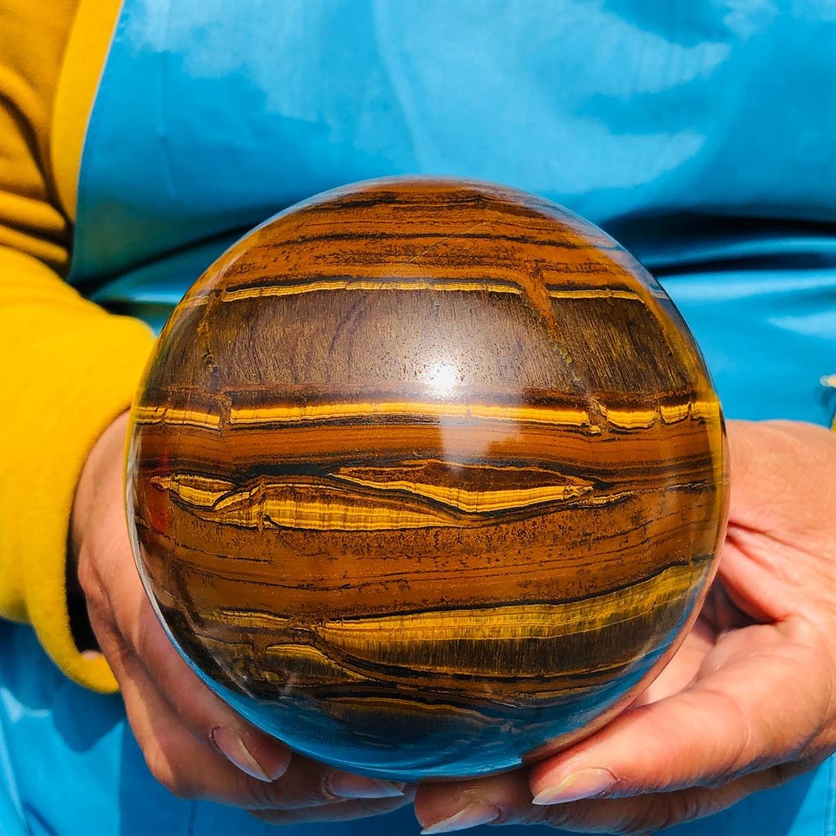 3.67LB Large  Natural Tiger\'s Eye Ball Quartz Crystal Sphere Gem Healing Décor