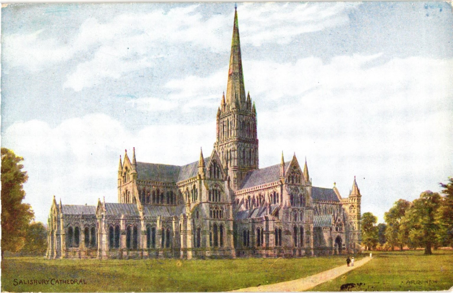 Salisbury Cathedral Vintage Postcard J. Salmon J. R. Quinton Art England Salisbury Cathedral Vintage Postcard J. Salmon J. R. Quinton Art England