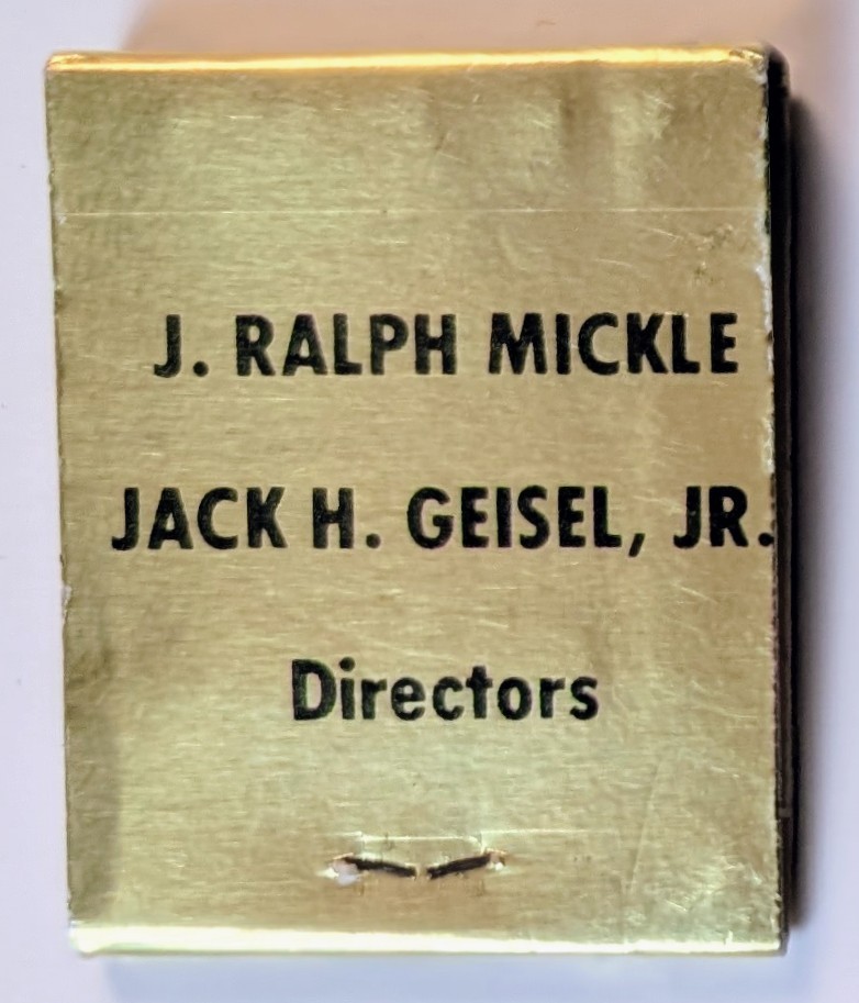 Vintage Mickle-Geisel Funeral Home Schellsburg PA Matches Matchbook 1970s