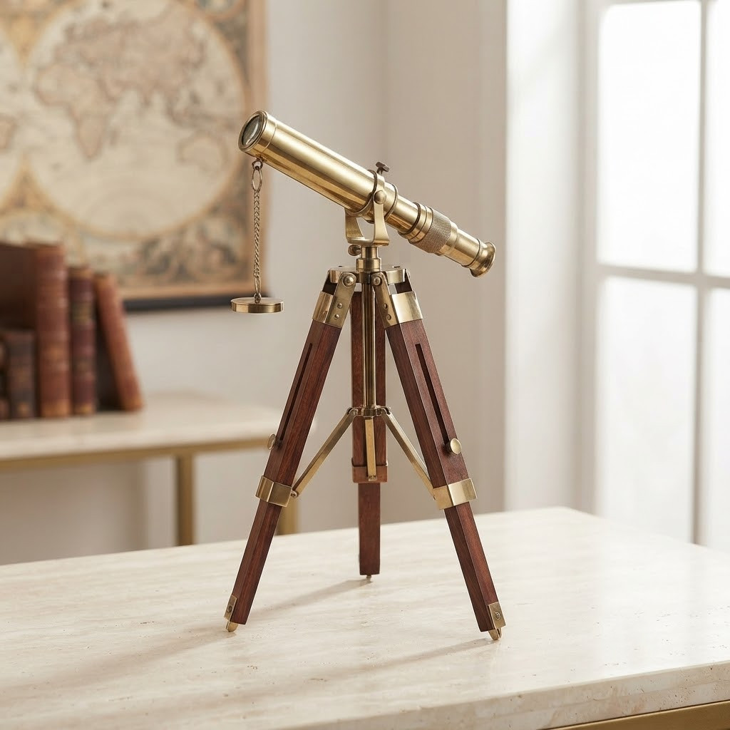 Antique Brass Telescope with Tripod Stand | Vintage Spyglass Nautical Decor