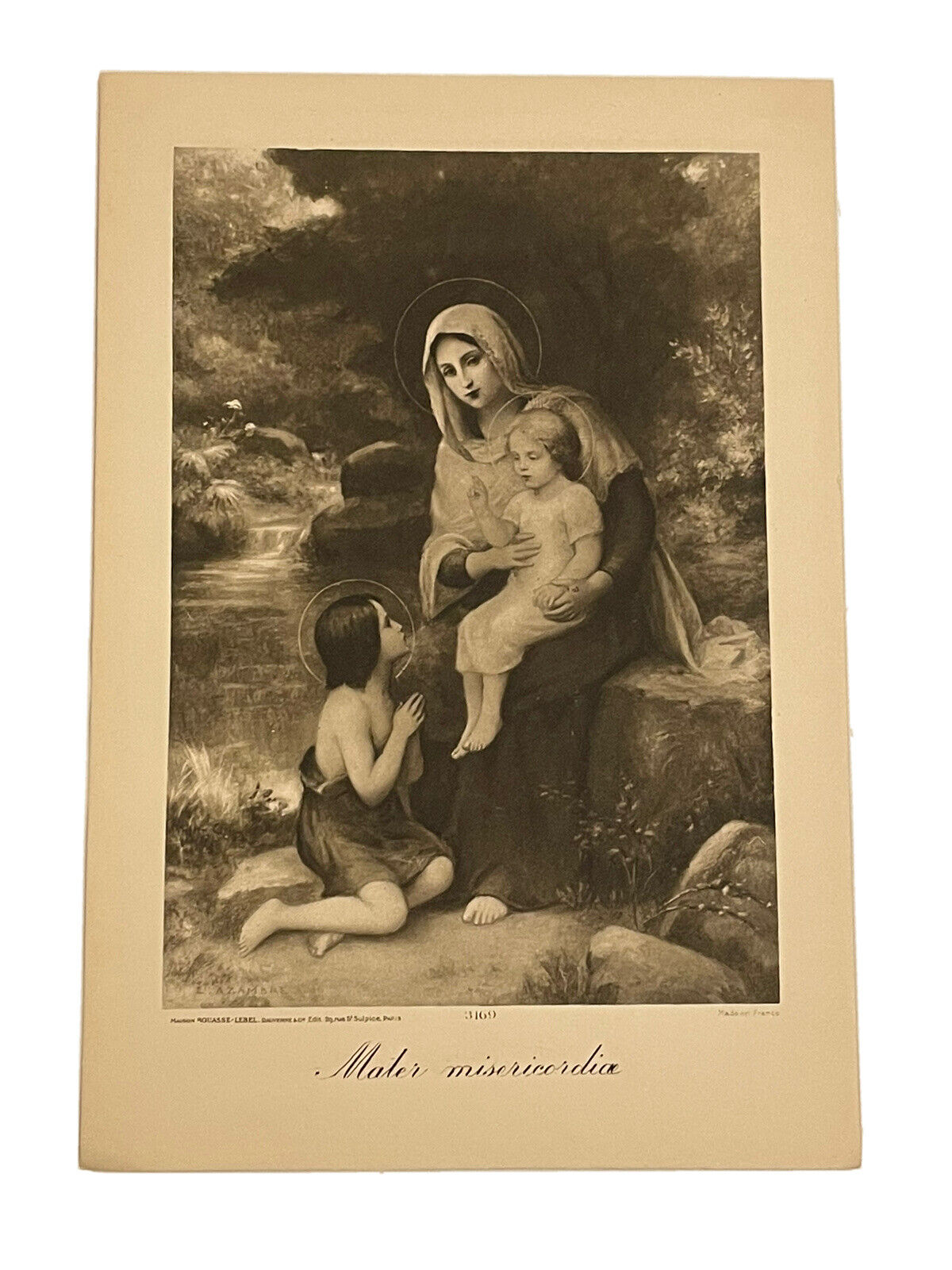 Antique Unframed Religious Print Virgin Mary With Child Jesus Vintage France