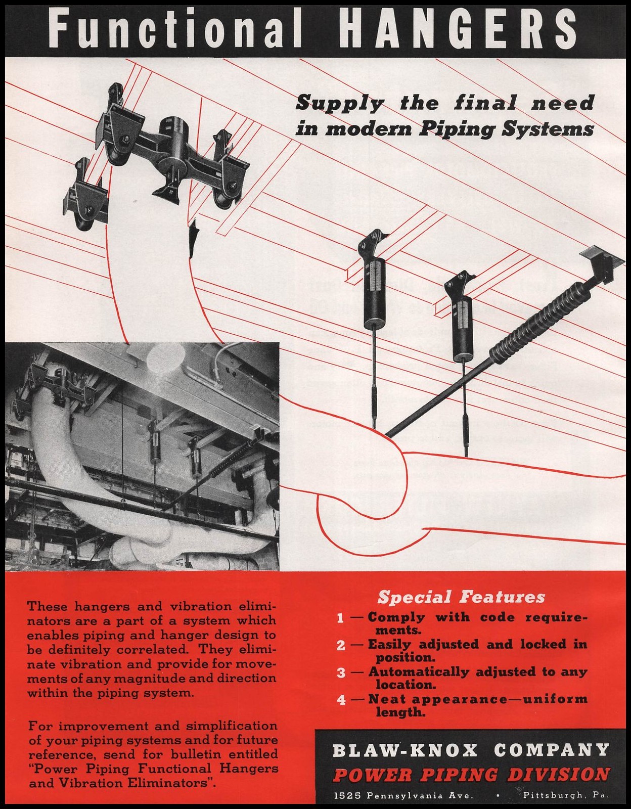 1941 Blaw Knox Company Power Piping Division Function Hangers Vintage Print Ad 1941 Blaw Knox Company Power Piping Division Function Hangers Vintage Print Ad