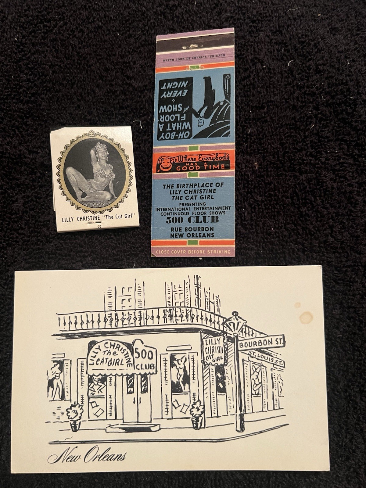 Vintage 500 Club Postcard & Matchbooks Lilly Christine Cat Girl New Orleans Vintage 500 Club Postcard & Matchbooks Lilly Christine Cat Girl New Orleans