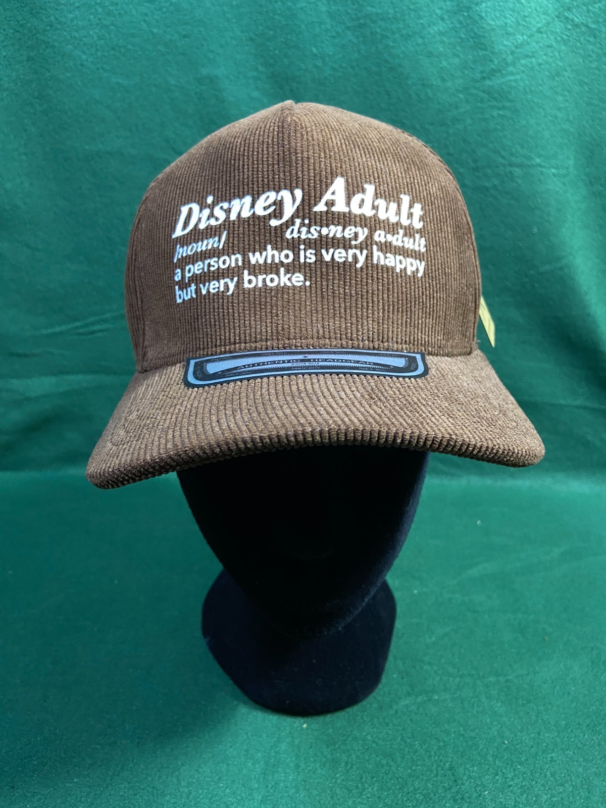 NEW Walt Disney World Adult Happy but Broke Brown Tan Corduroy Strapback Hat NWT