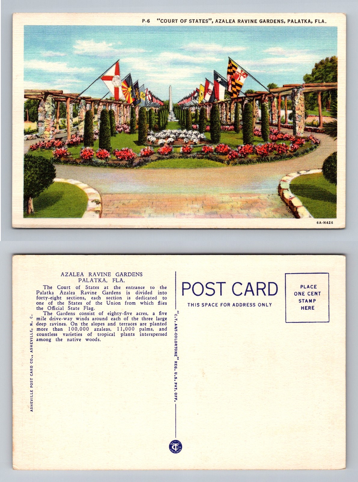 Palatka, FL-Florida, Court of States Azalea Ravine Gardens Vintage Postcard