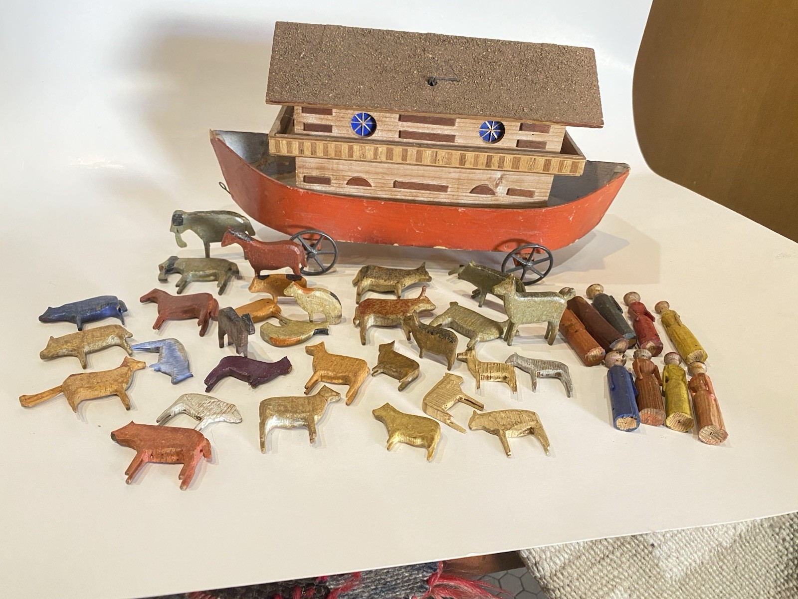 Antique Erzgebirge Noahs Ark 39 Putz Animal Figures c1900 Rare Folk Art Pull Toy Antique Erzgebirge Noahs Ark 39 Putz Animal Figures c1900 Rare Folk Art Pull Toy