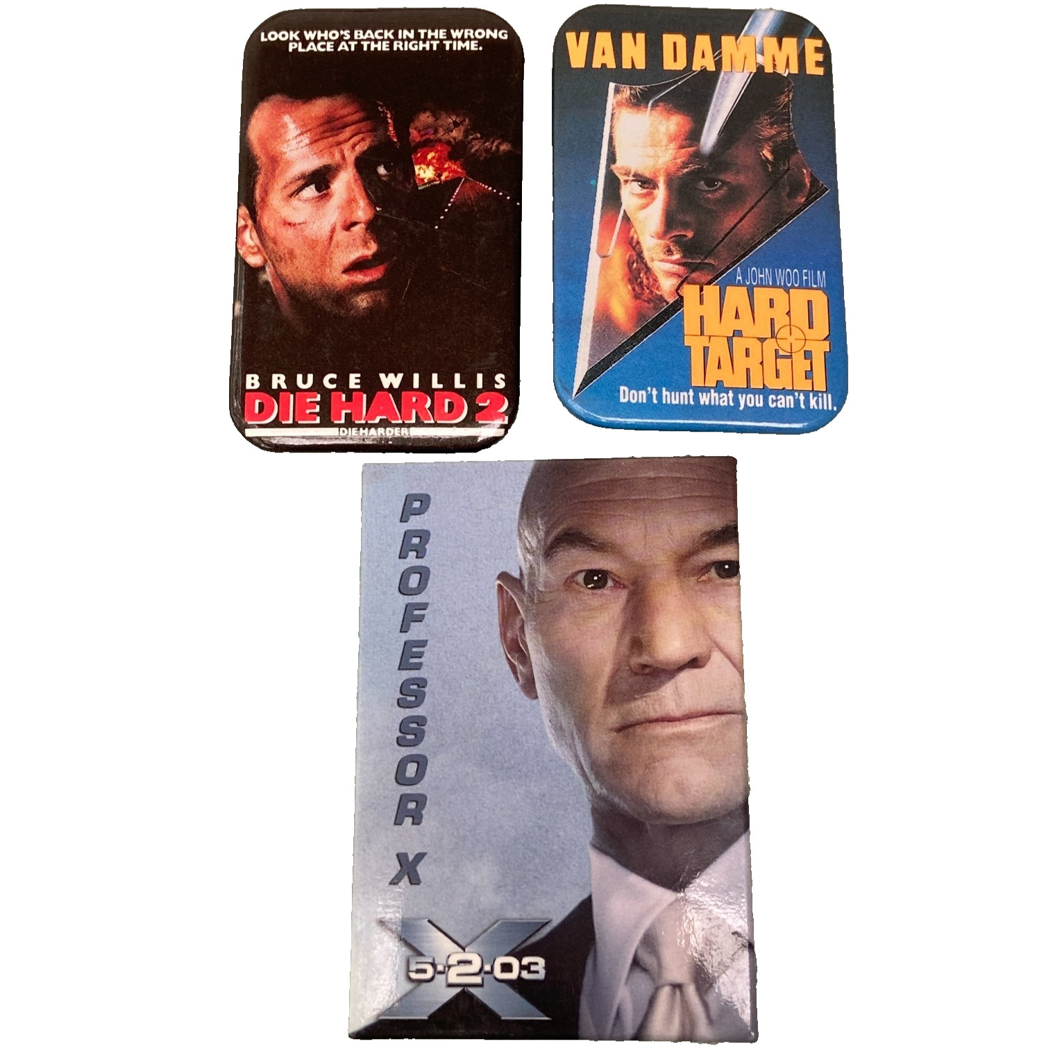 Pinback Button Lot Die Hard 2 Bruce Willis Hard Target Van Damme Professor X Men