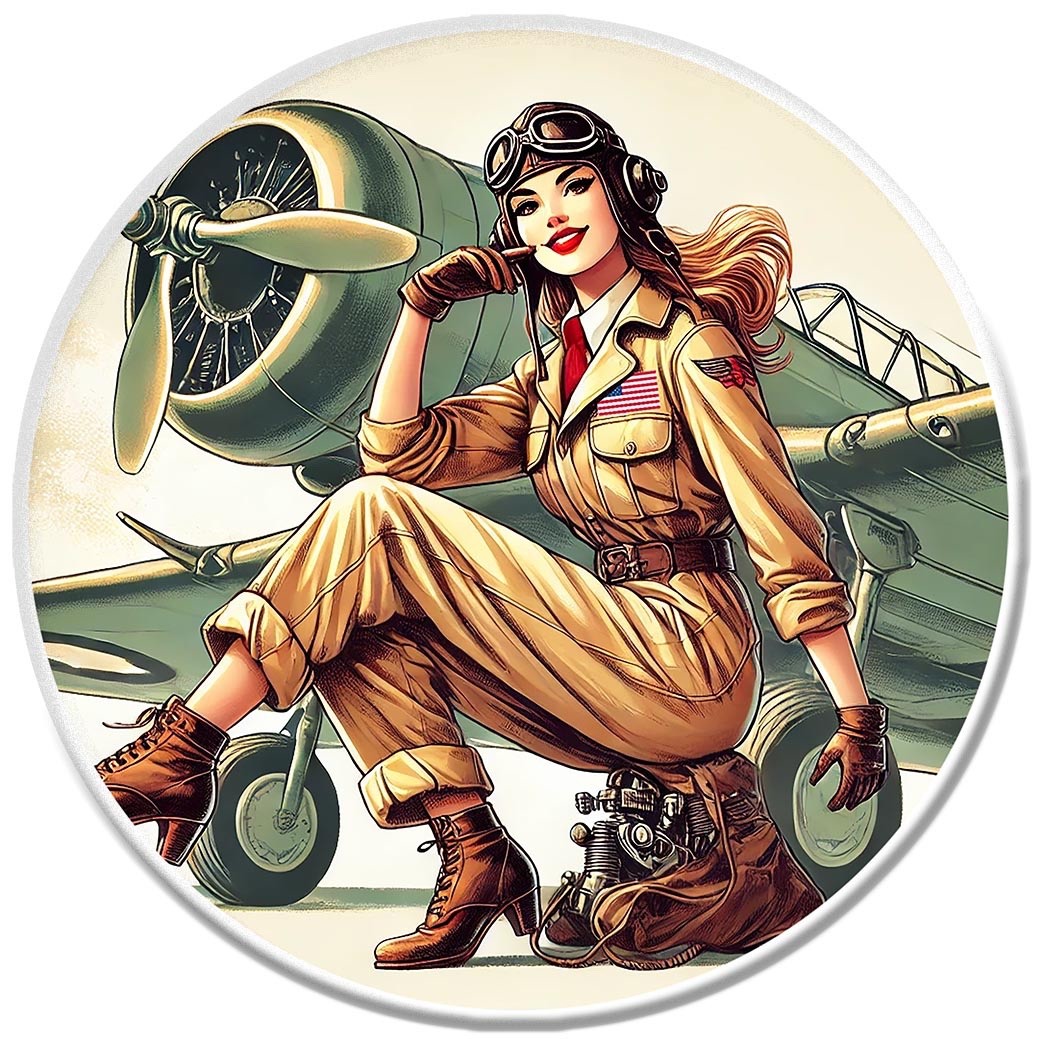 PINUP PILOT AVIATION WARPLANE VINTAGE FLAG PINUP STICKER PIN-UP PZ122 PINUP PILOT AVIATION WARPLANE VINTAGE FLAG PINUP STICKER PIN-UP PZ122