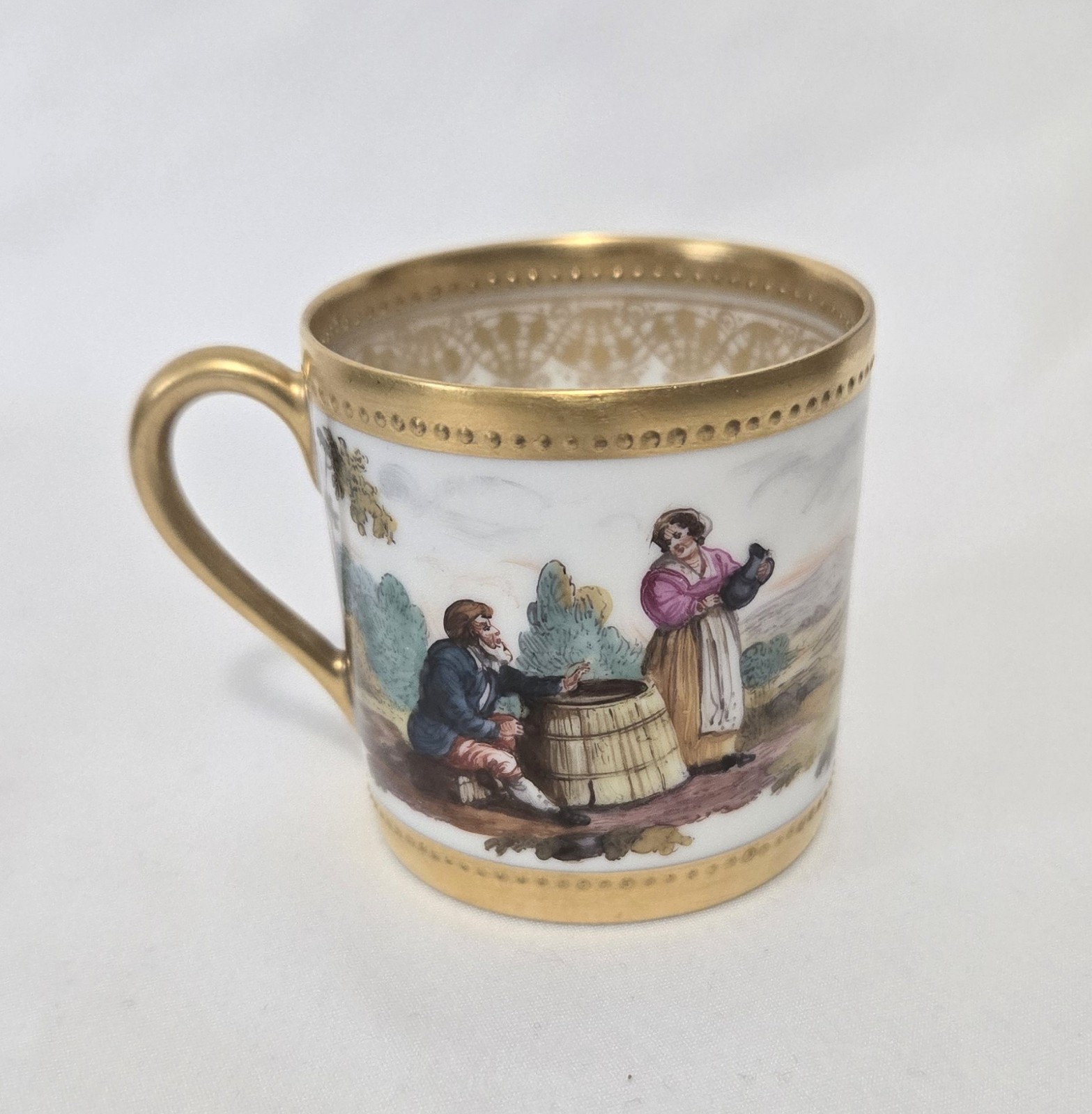 Antique Dresden Porcelain Demitasse Cup Hand Painted 24K Gold Accent Signed Antique Dresden Porcelain Demitasse Cup Hand Painted 24K Gold Accent Signed