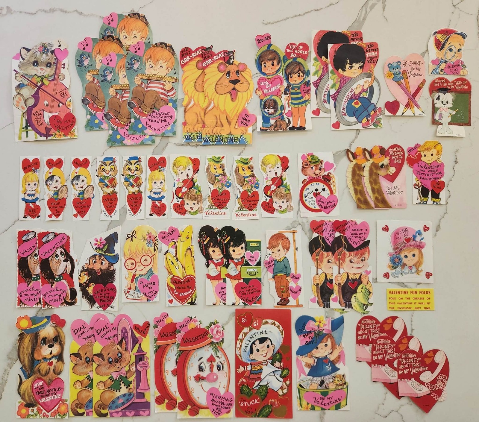 Lot of 48 Old Vintage 1960s/1970s Children Kids VALENTINES Unused New Fun Folds