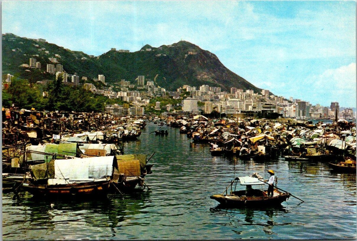 Vintage FLOATING PEOPLE AT TYPHOON SHELTER China POSTCARD