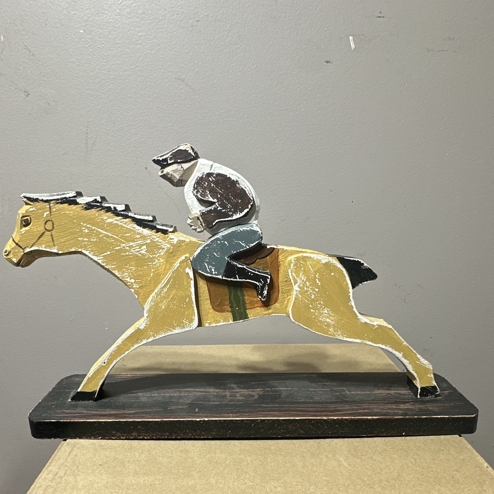 Vintage Hand carved Wooden Race Horse Folk Art Decor 16 in L x 10 in H