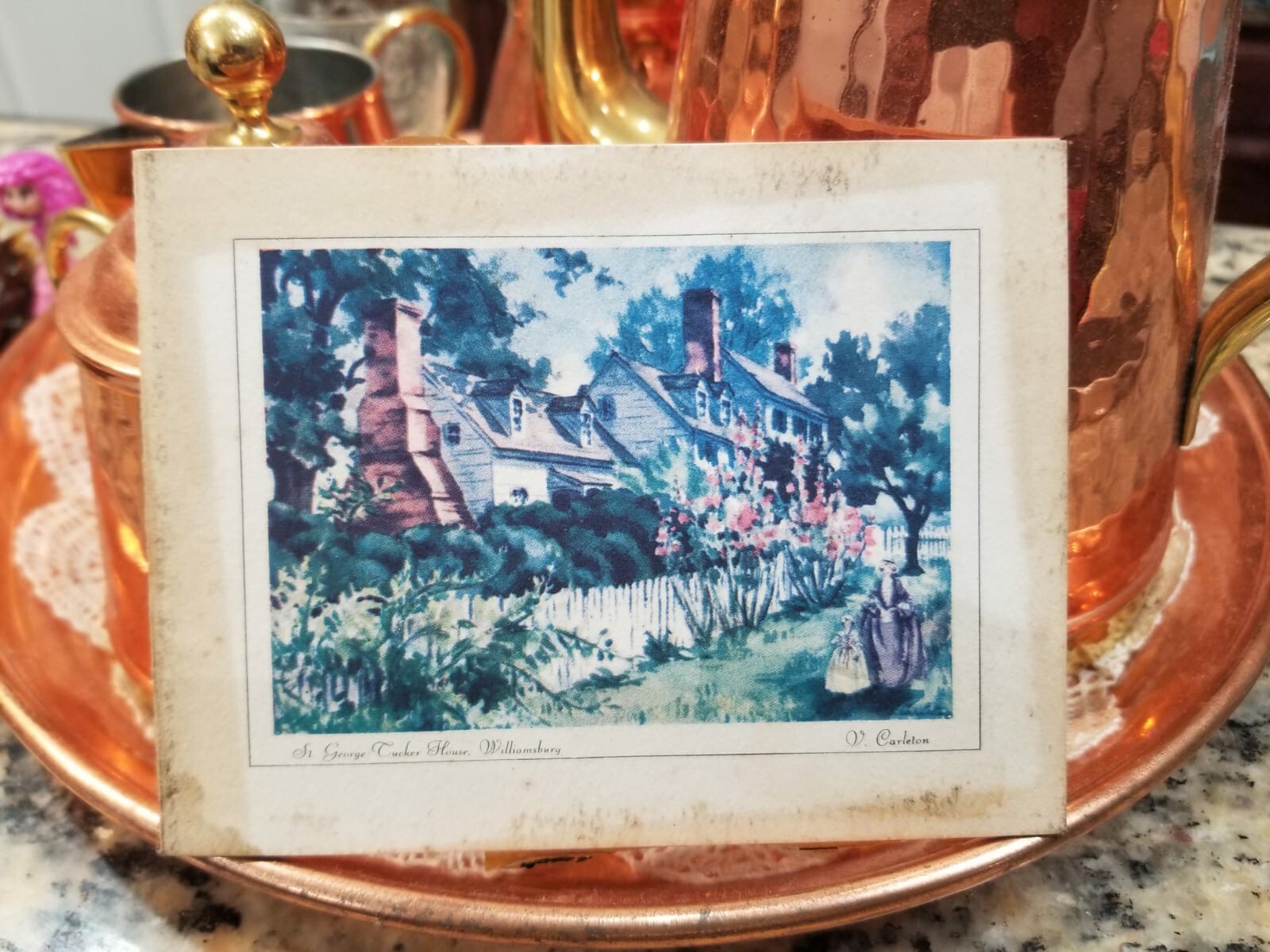 Vintage Colonial Virginia Williamsburg garden st George tucker house card print