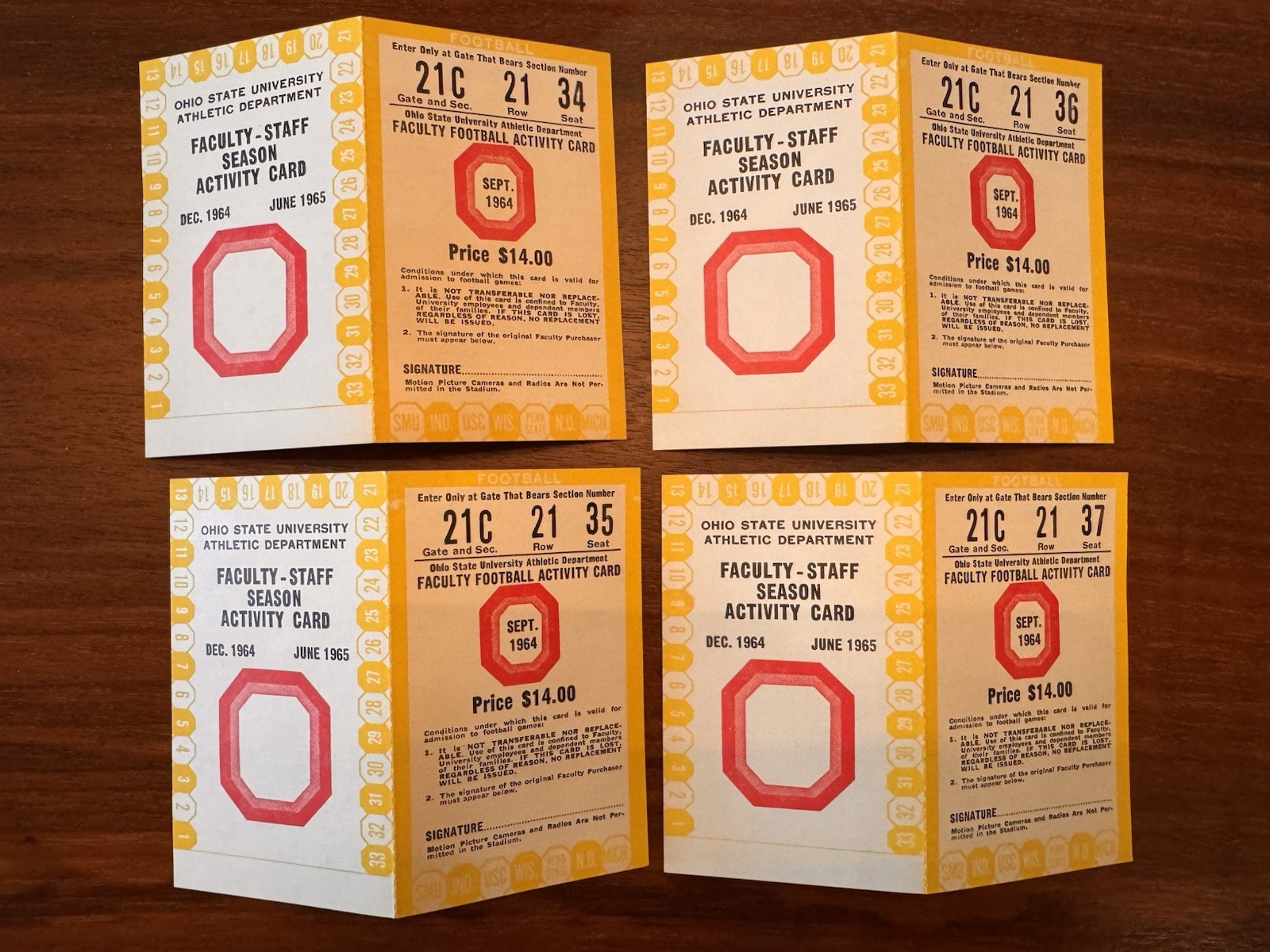 Vintage OSU Faculty Tickets- Set Of 4- MINT