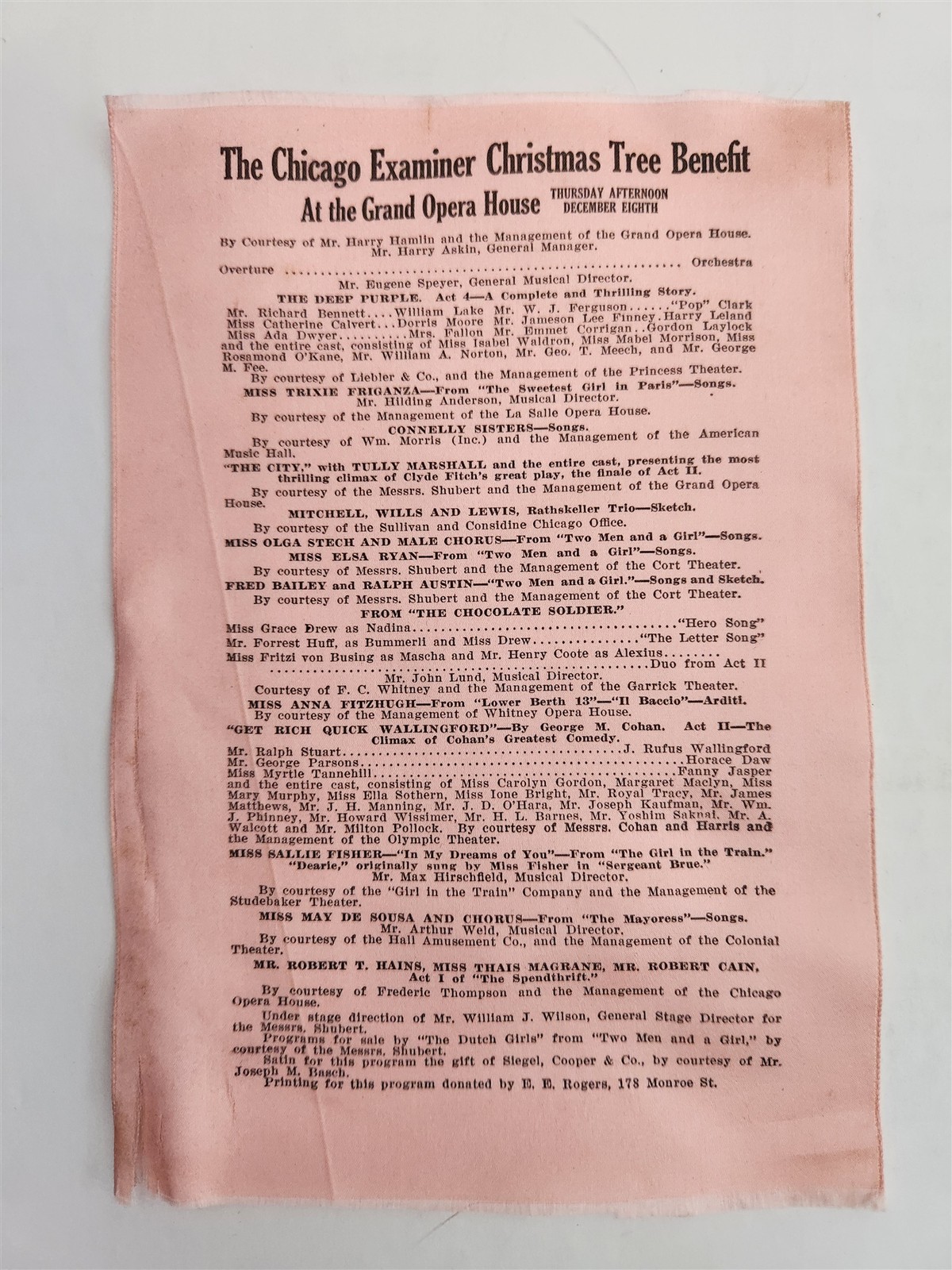 1910s antique CHICAGO EXAMINER CHRISTMAS TREE BENEFIT *silk* THEATER PROGRAM