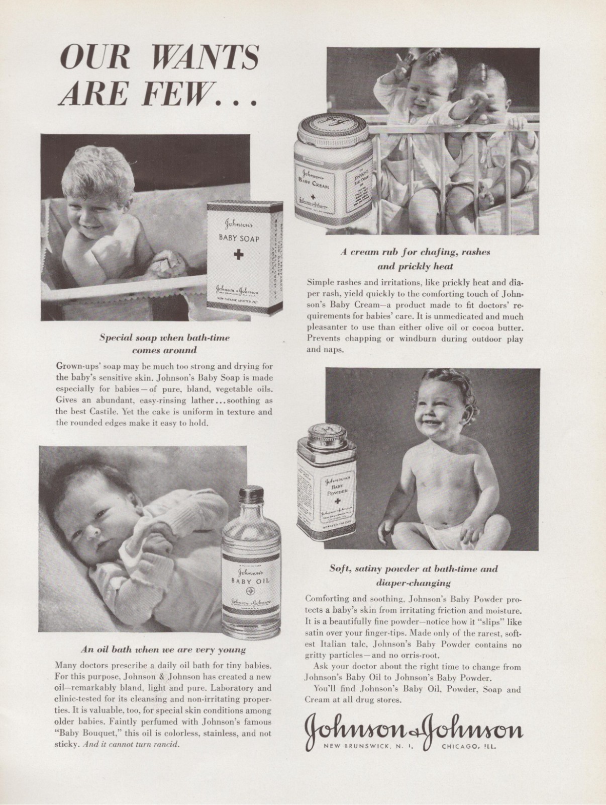 Vintage Baby Soap Oil Powder Cream Johnson & Johnson Nursery Decor Print Ad 1937